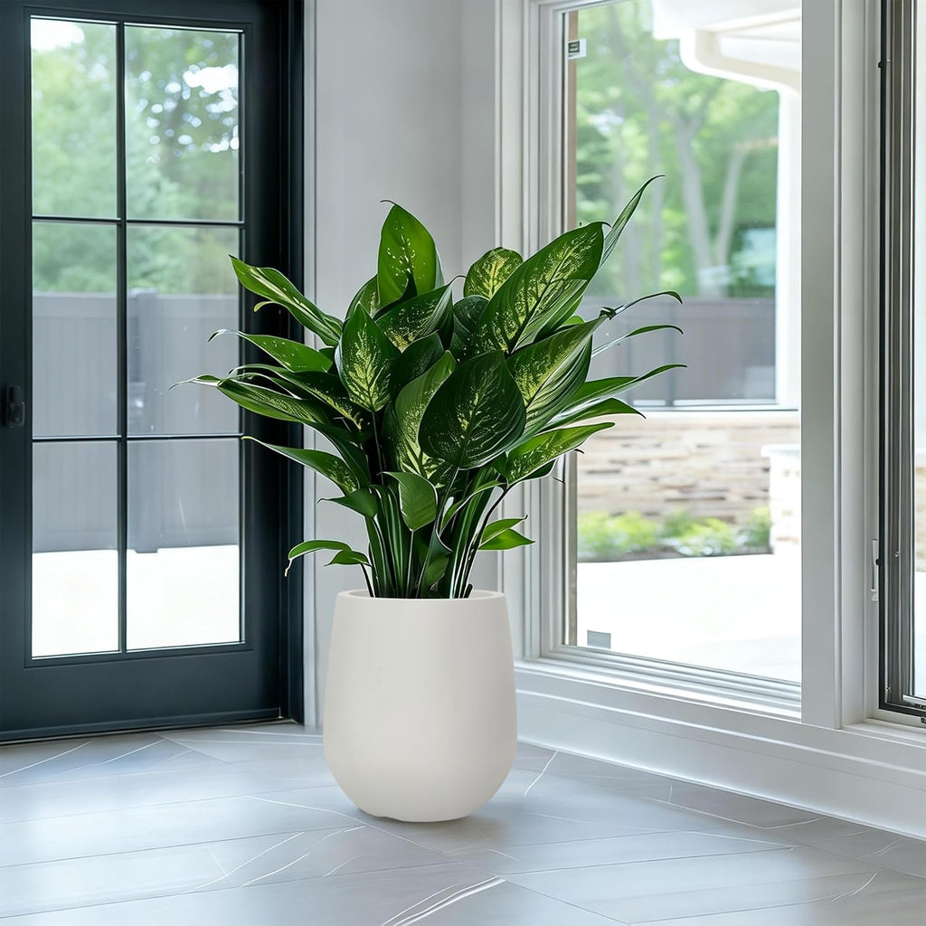 16.9" H Large Tall Plastic Planter w/ Drainage Holes and Plug, Chalk Beige | Indoor/Outdoor Use, UV/Weatherproof
