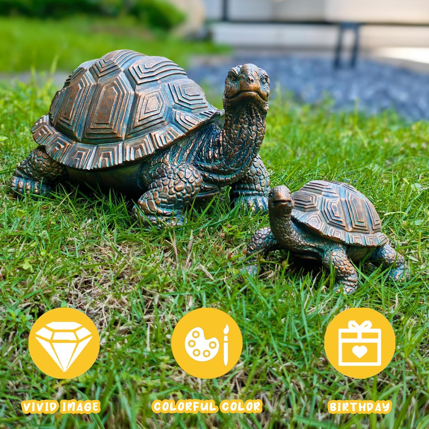 2 Pcs Outdoor Garden Turtle Statue, Mother and Baby Turtle Figurines for Garden, Patio, Lawn, Deck Decor, Resin