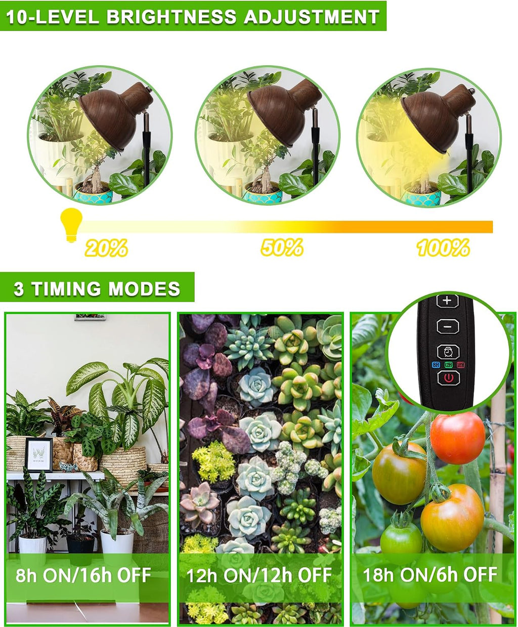 Plant Grow Light for Indoor Plant, Walnut Wood Grain LED Grow Light,Elevating Plant Lamp,Height Adjustable,Automatic
