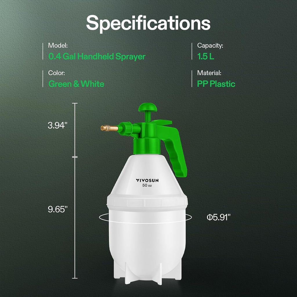 VIVOSUN 50oz Pump Sprayer, Handheld Garden Water Sprayer Bottle | with Adjustable Brass Nozzle, for Spraying Plants