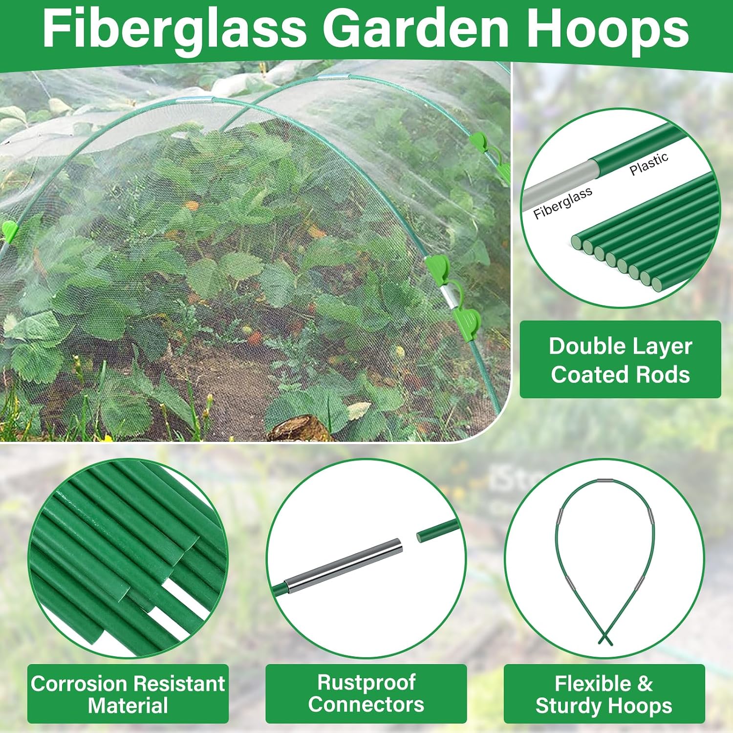 Garden Mesh Netting Kit for Raised Beds, 10x33FT Ultra Fine Mesh Netting&6 Sets 8FT Fiberglass Garden Hoops, Insect