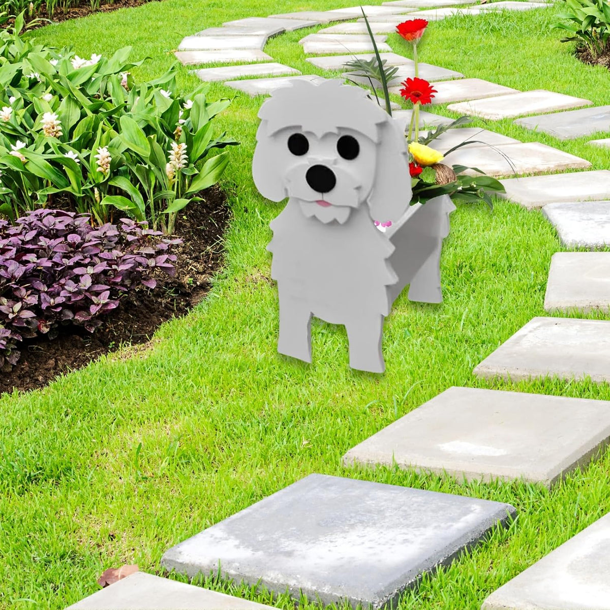 Maltese Dog Planter Pots, Animal Shaped Flower Pot | Cute Plant Gift for Women and Pet Lovers, Indoor Outdoor Garden