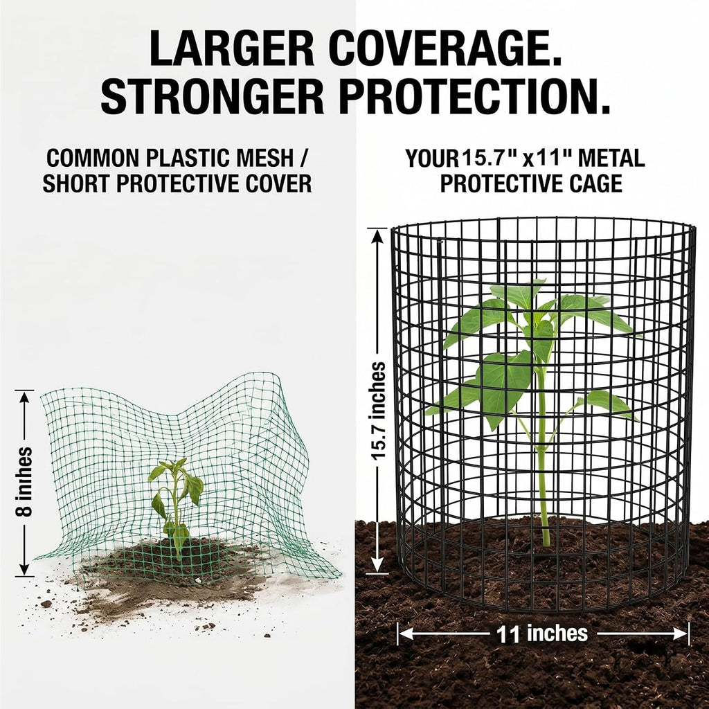 3Pack 17x14 Inch Green Coated Galvanized Wire Plant Protectors, 9Pcs Mesh Cloches with Stakes & Zip Ties, Chicken Wire