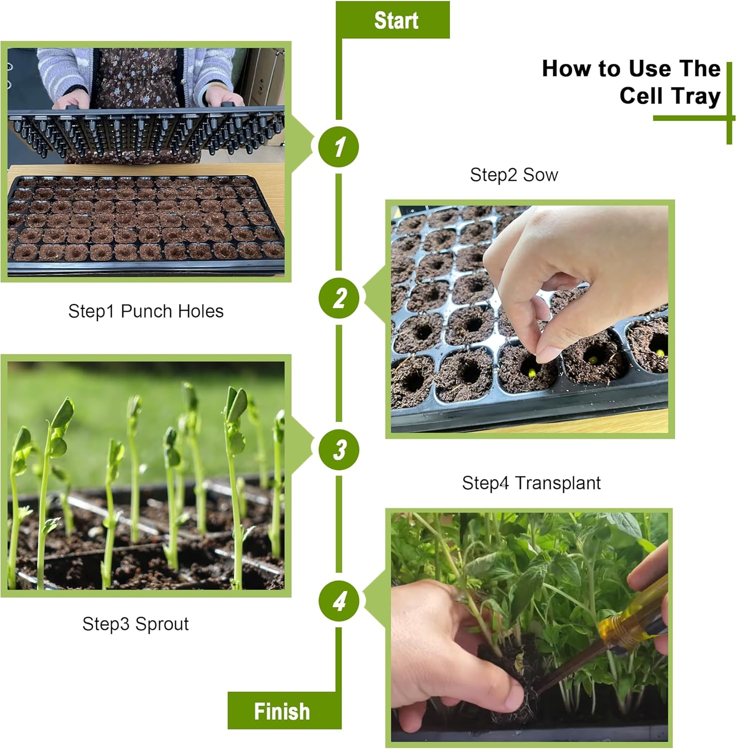 72 Cell Seed Starter Trays with Dibber – 20 Pack Reusable Seedling Trays for Germination Propagation, 72 Hole Soil