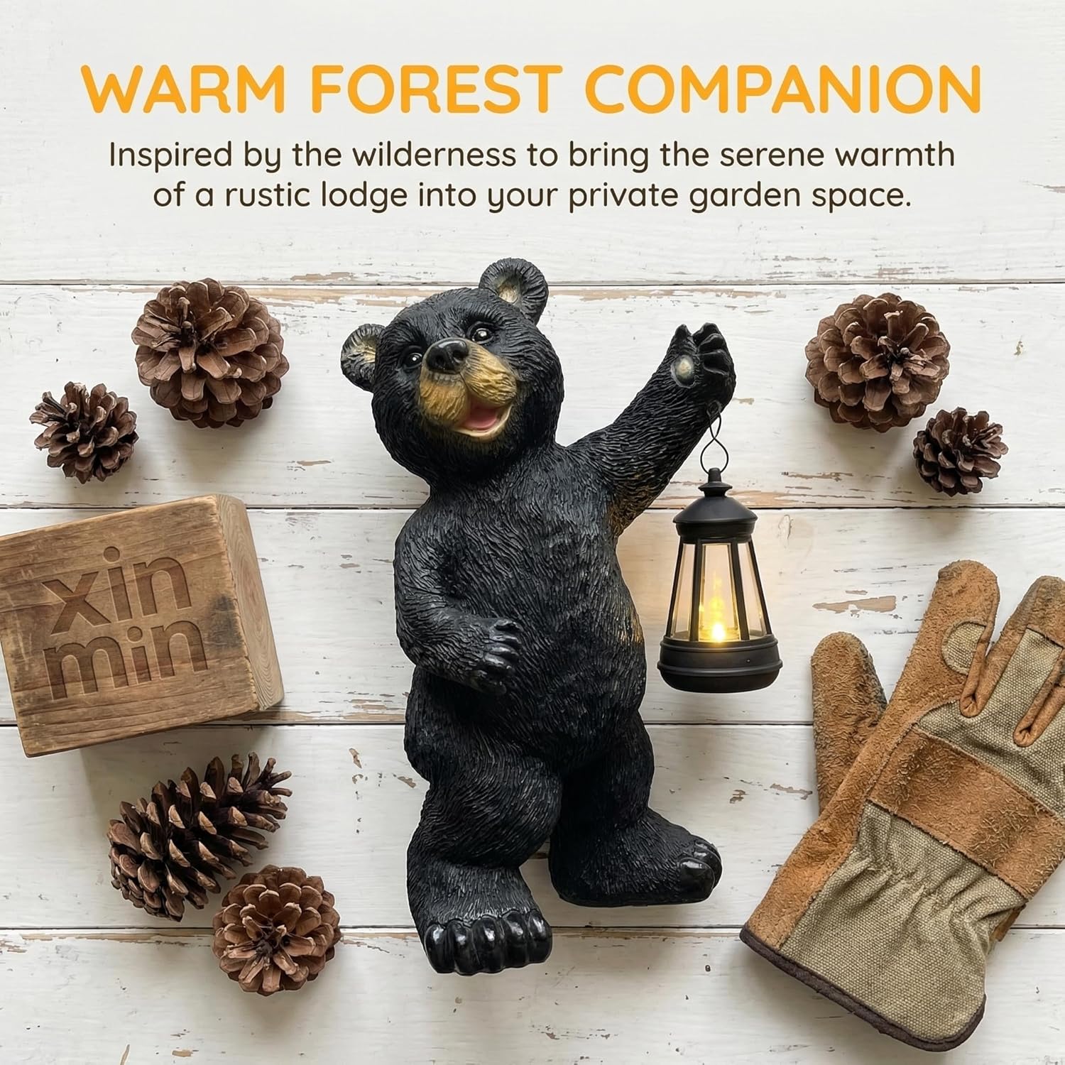 Resin Solar Bear Statue LED Light Waterproof Garden Yard Decor | Sturdy resin solar bear statue with LED lantern