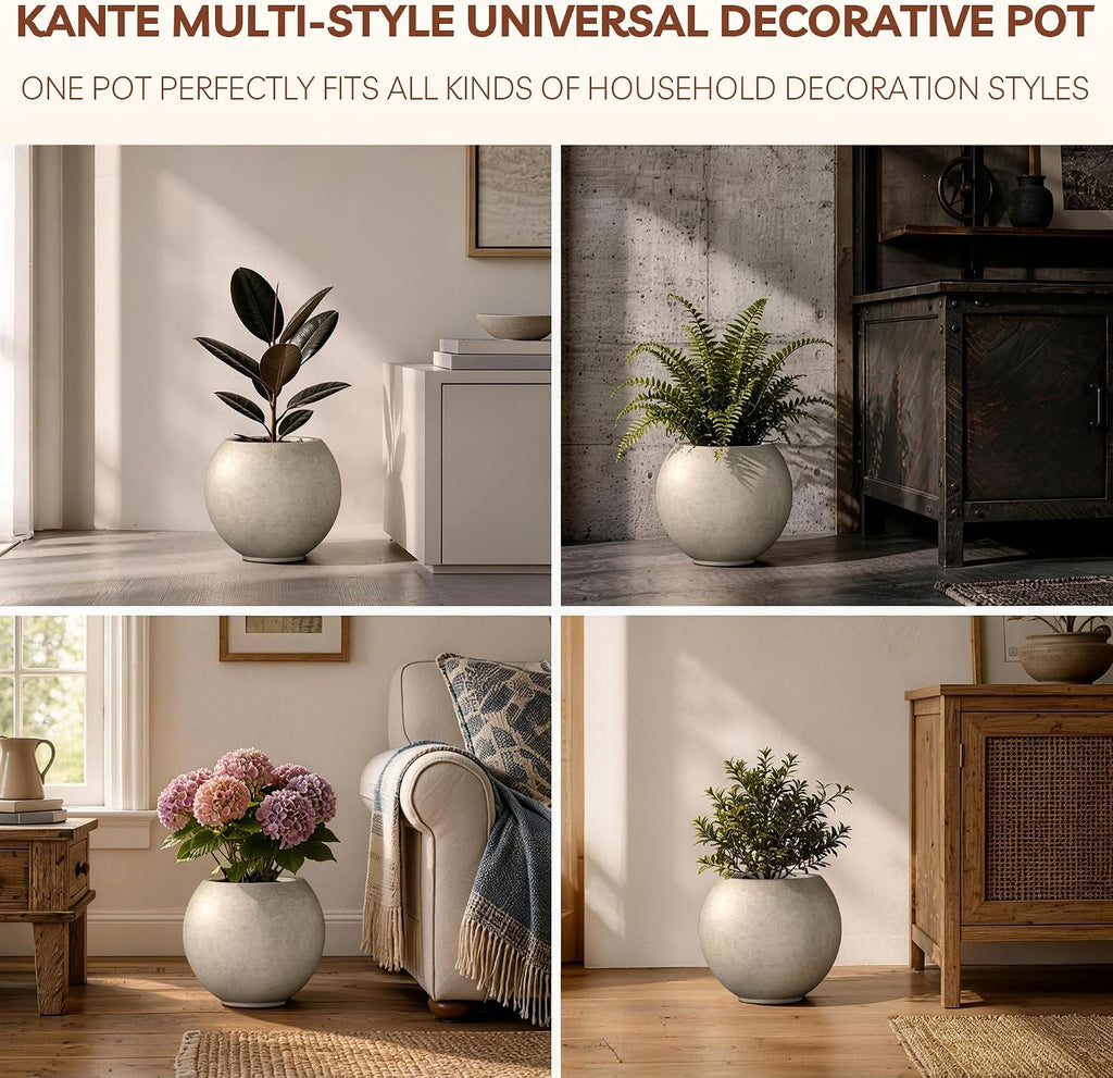 Kante Small Round Sphere Weathered Concrete Planter 11" Dia, Outdoor | Rubber Plug for Indoor, Drainage for Garden