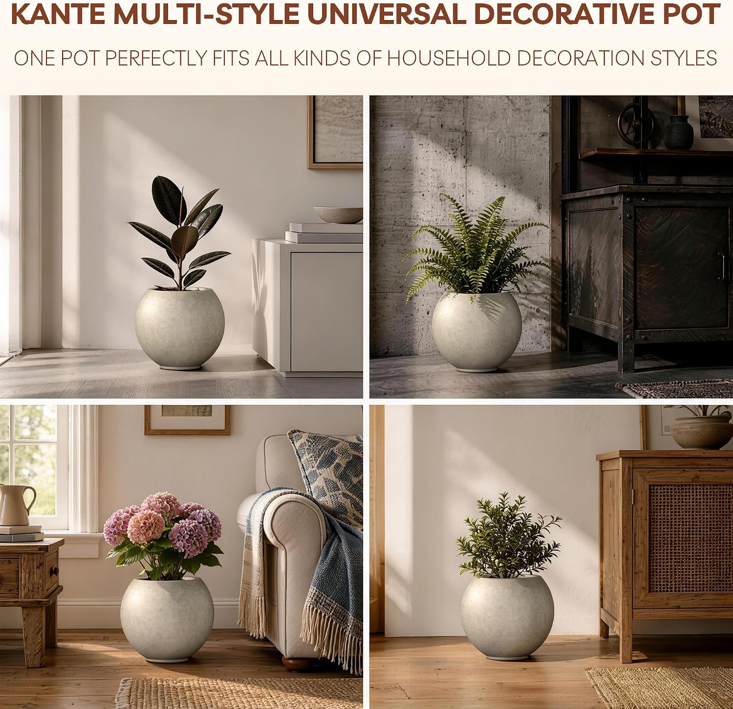 Kante Small Round Sphere Weathered Concrete Planter 11" Dia, Outdoor | Rubber Plug for Indoor, Drainage for Garden