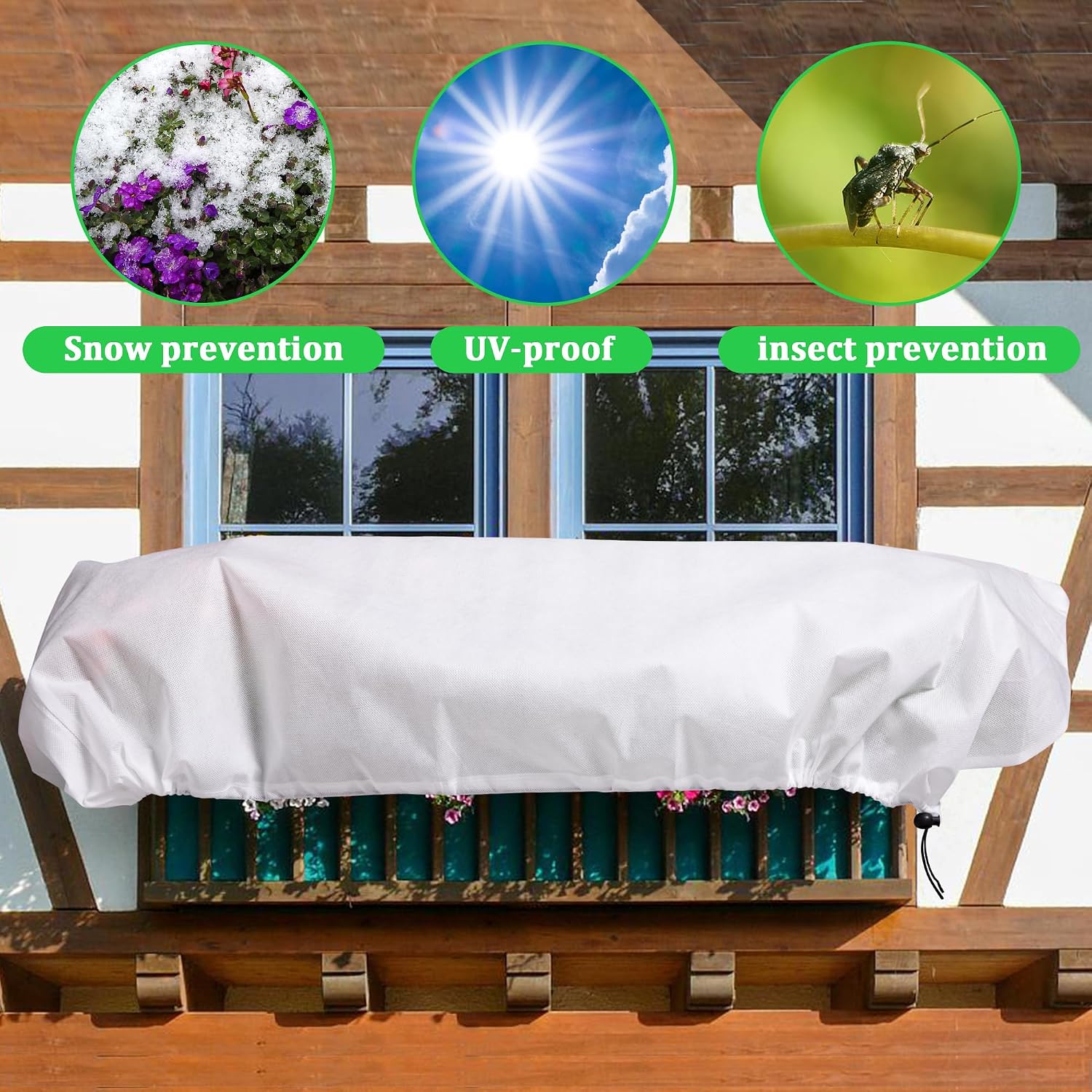 DECOHS 3 Pcs Rectangular Winter Plant Freeze Protection Cover - 39.3" x 17.7" x 15.7" Balcony Planter Box Cover - Frost