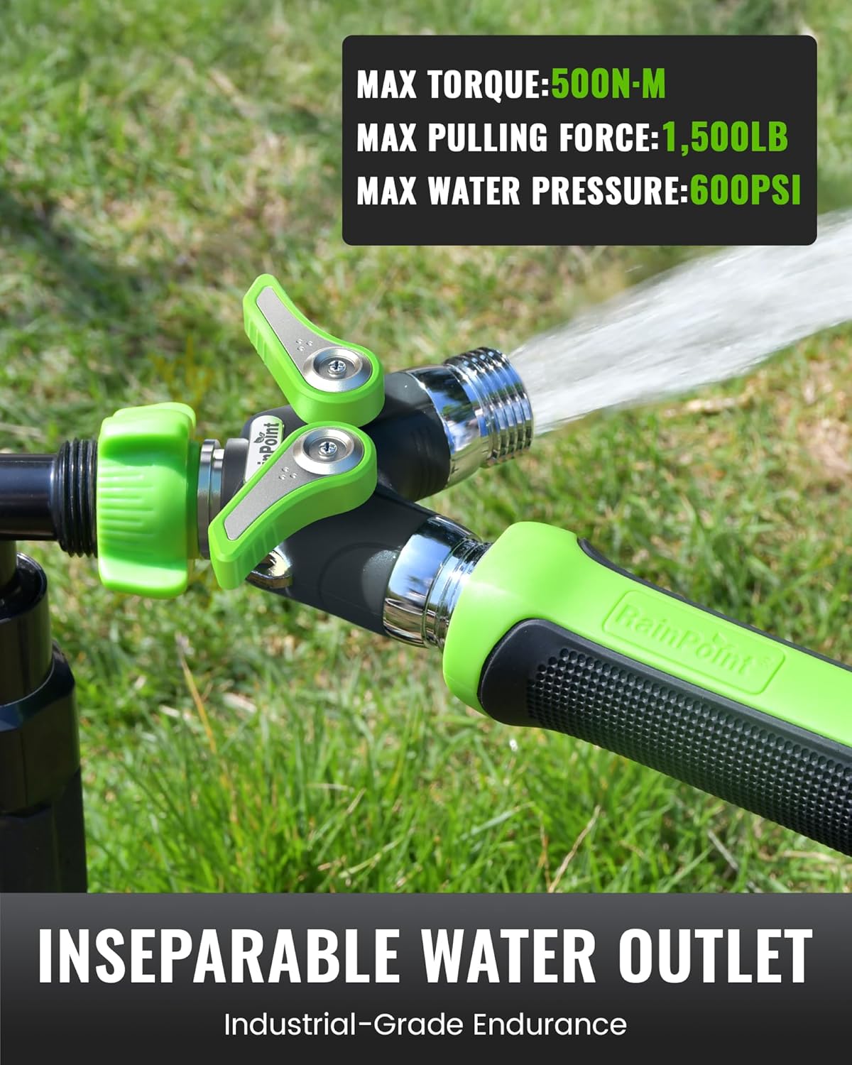RAINPOINT Garden Hose Splitter, 2 Way Heavy Duty Water Hose Y Spigot Splitter with Shutoff Valves, 100% Metal Body