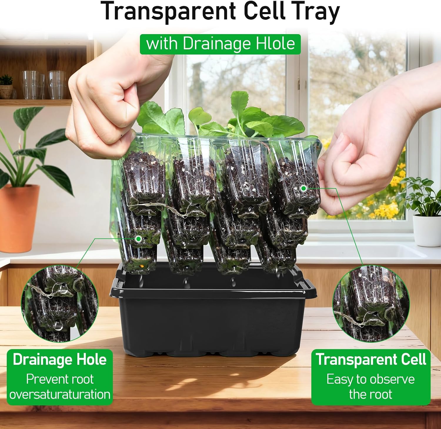 MIXC Seed Starter Tray with Elevated Lid, 120 Cells Seed Starter Kit with Adjustable Humidity Dome, Drainage Hole