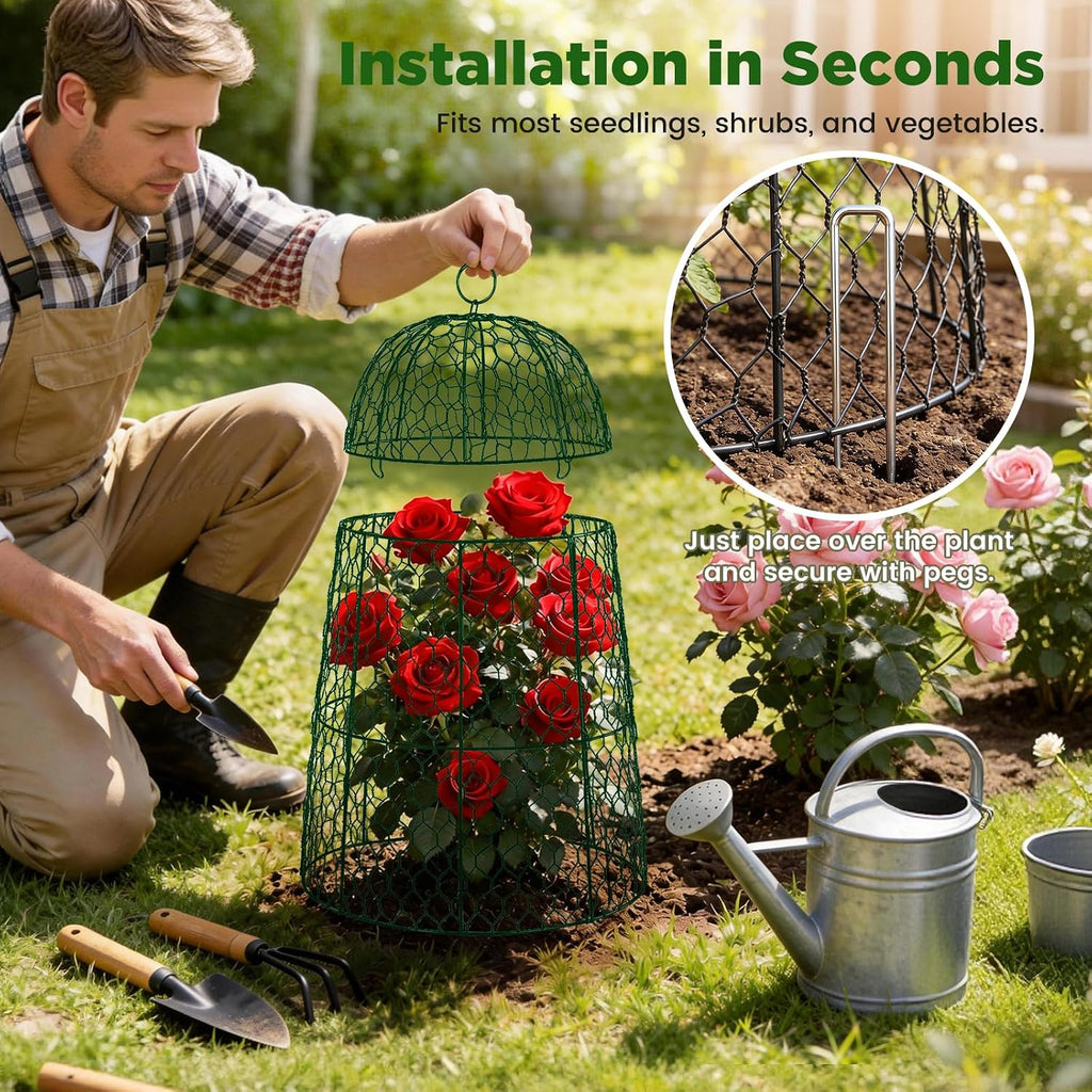 12 Pack XL Metal Garden Cloches for Plants, 17" Height Rustproof Chicken Wire Cloches for Seedlings, Vegetables &