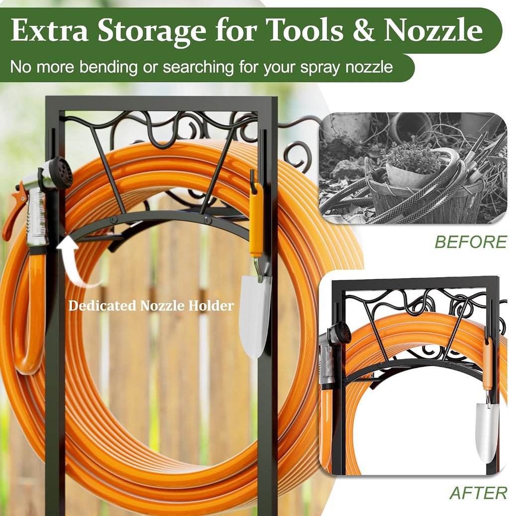 Garden Hose Holder Water Freestanding Heavy Duty Water Hose Holder for Outside with 4 Spikes