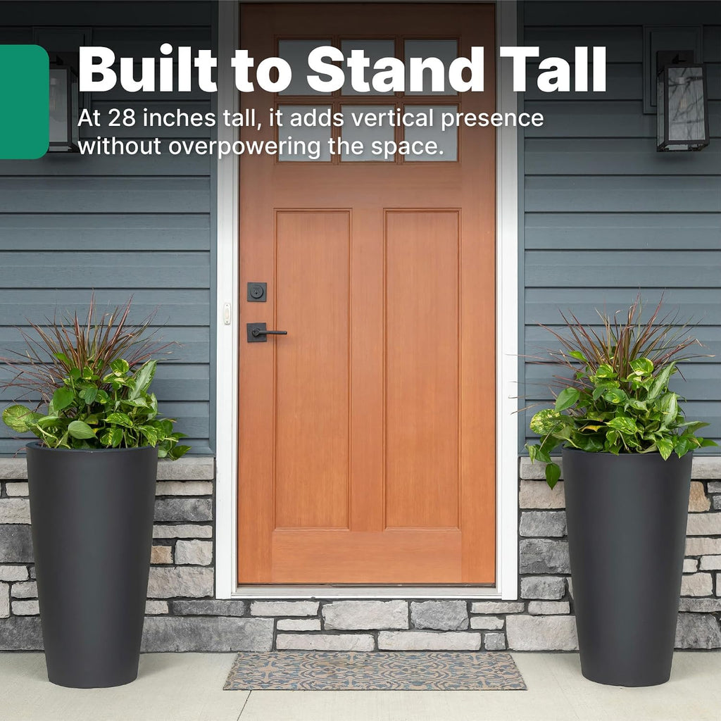 Step2 Tremont Tall Round Tapered Planter, 28" Tall, Indoor/Outdoor Plants, Efficient Drainage, Durable Resin, Onyx Black