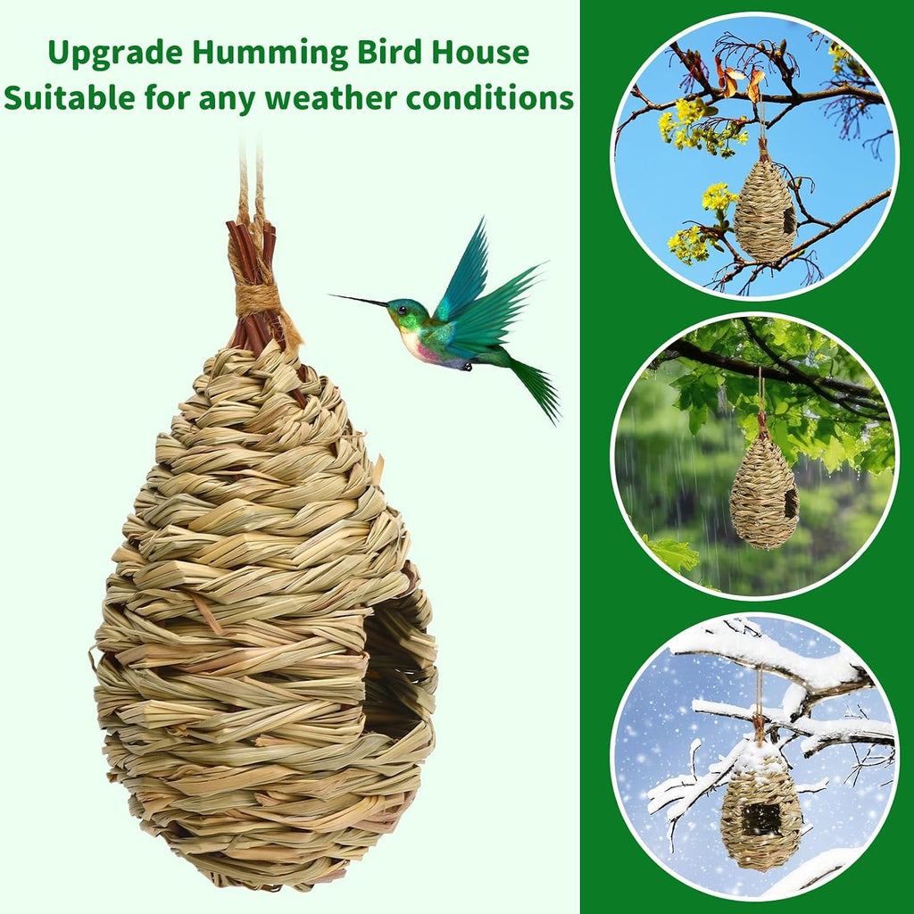 NOVWANG 4 Pcs Hand Woven Hummingbird Houses for Outside | Hand Woven Finch Bird Nest, Outdoor Gardens Patios Balconies