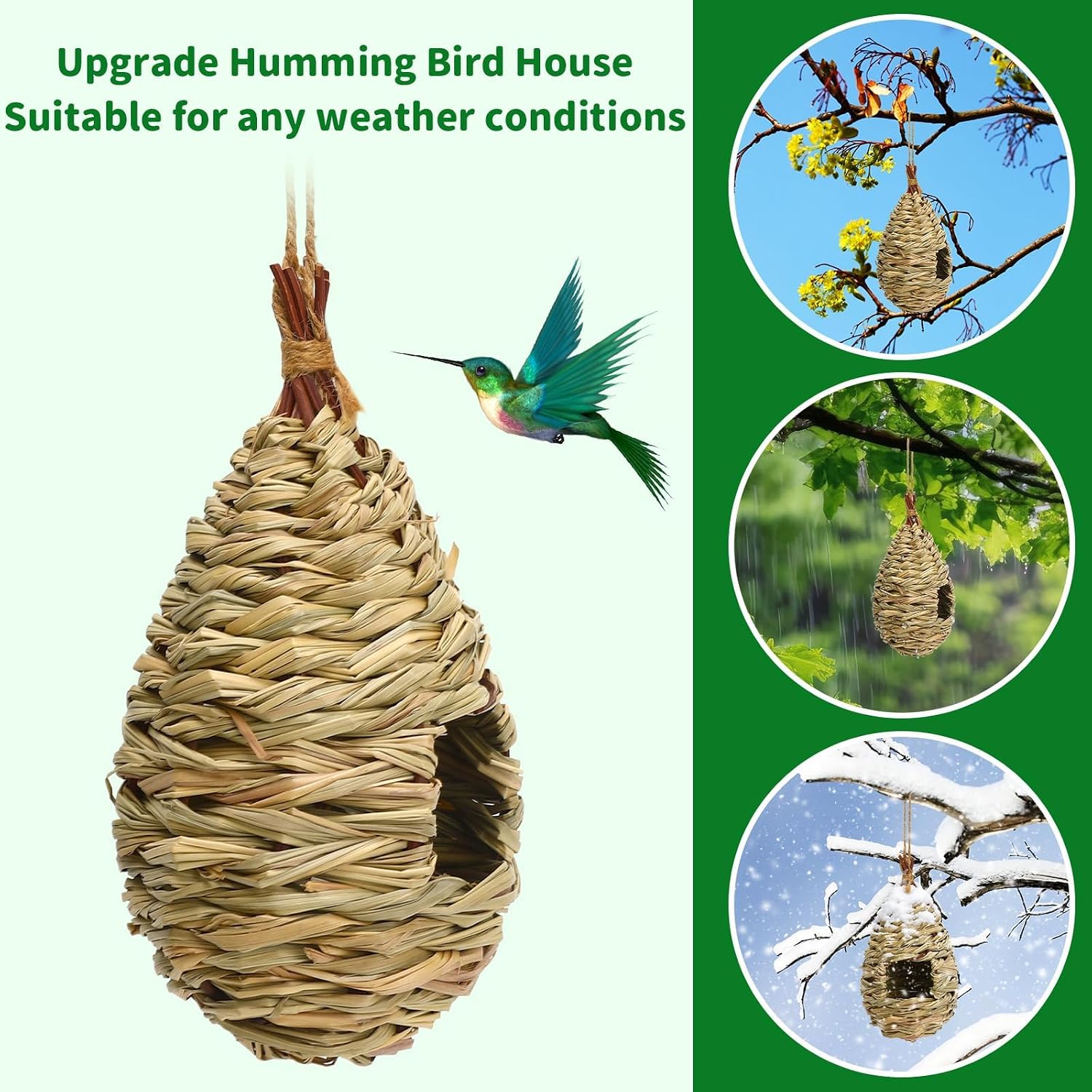 NOVWANG 4 Pcs Hand Woven Hummingbird Houses for Outside | Hand Woven Finch Bird Nest, Outdoor Gardens Patios Balconies