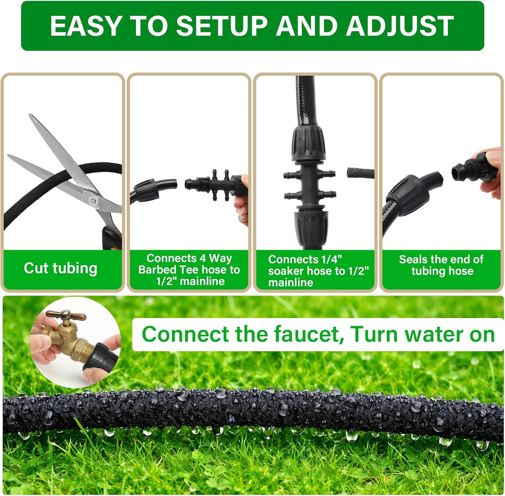 MIXC Drip Irrigation System with 100FT 1/4" Soaker Hose | 80% Water Savings, Weeping Tech for Deeper Root Watering