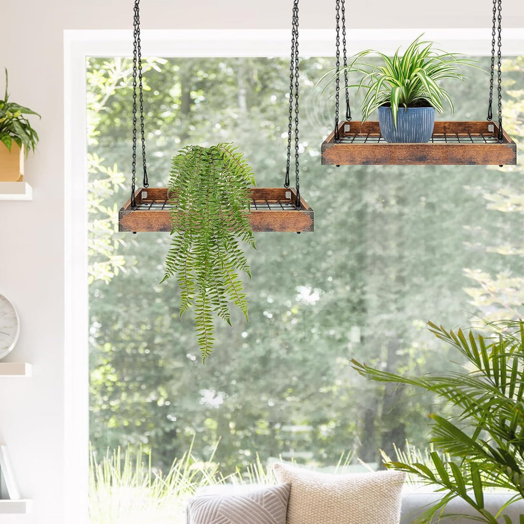 Plant Hanger Indoor Outdoor, 16" Large Hanging Planters for Indoor Plants | Hanging Plant Holder Wood Metal Hanging