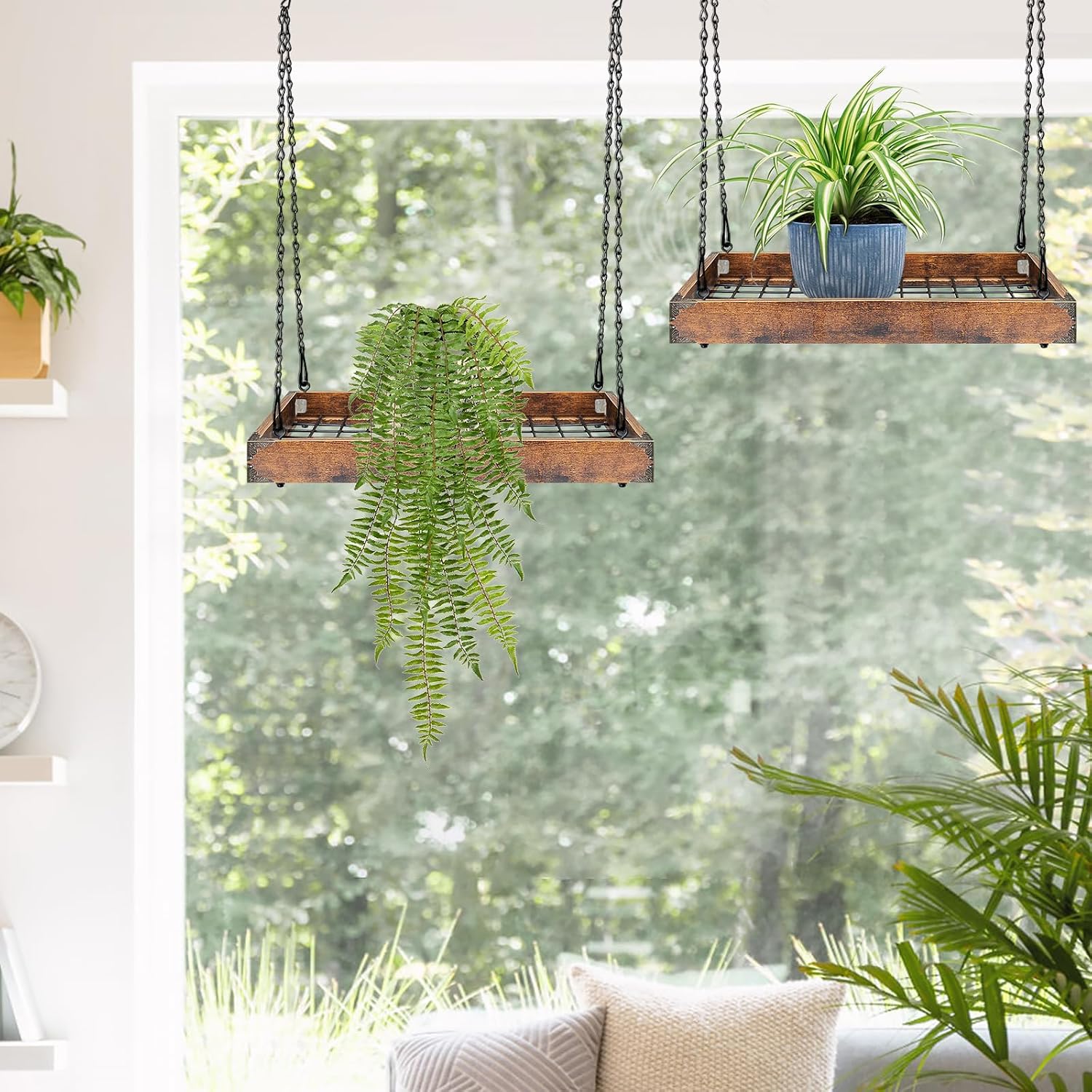 Plant Hanger Indoor Outdoor, 16" Large Hanging Planters for Indoor Plants | Hanging Plant Holder Wood Metal Hanging