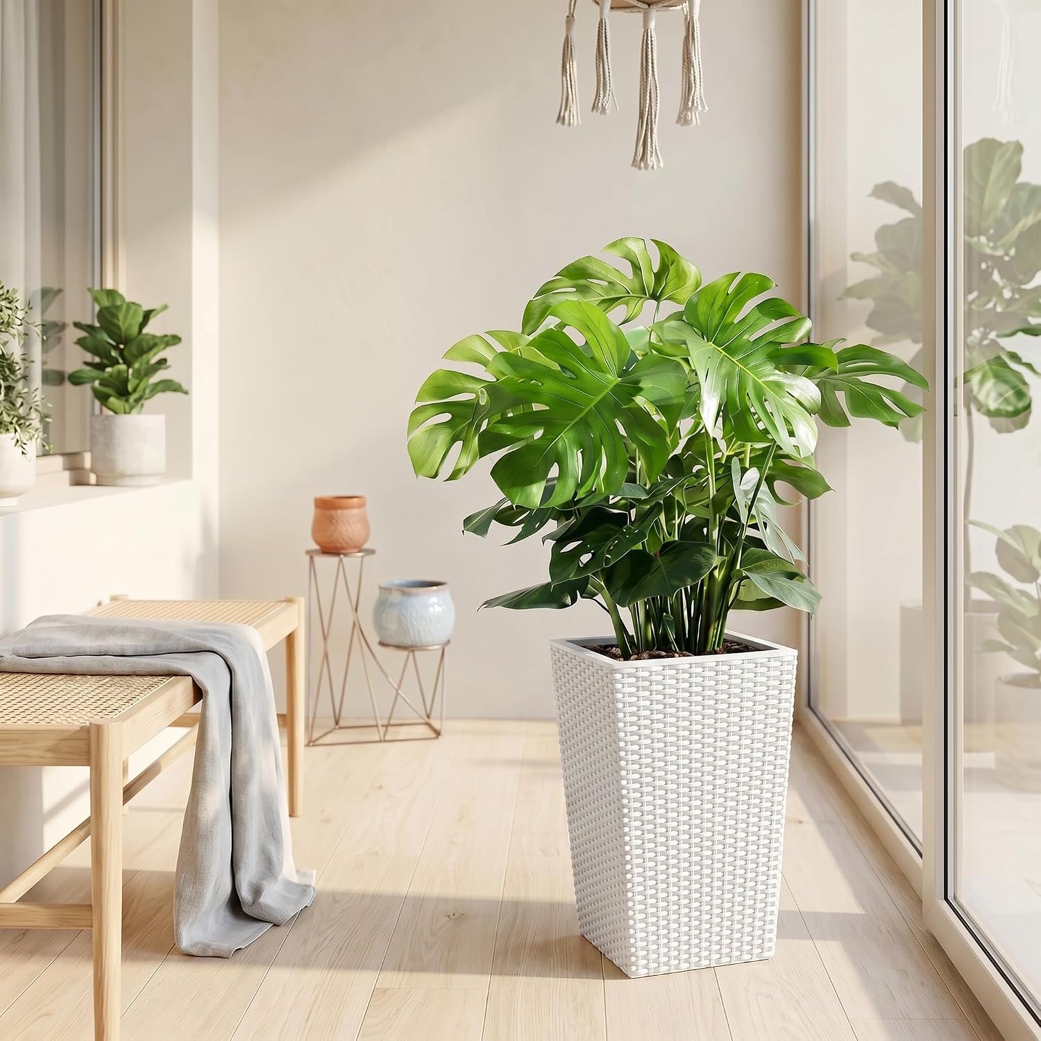 Garvee Set of 4 Tall Outdoor Planters, 16 Inch Planters for Outdoor Plants | Modern Tall Planters with Drainage System
