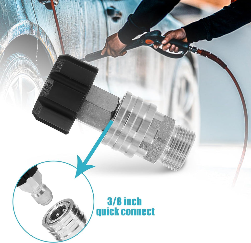 Tool Daily Pressure Washer Adapter Set, Stainless Steel Quick Connect Kit | M22 14mm to 3/8" Quick Disconnect Kit for