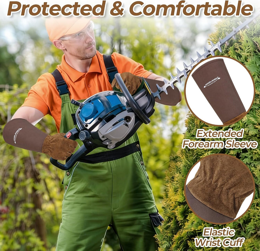 HANDLANDY HLDD Long Gardening Gloves for Women Men - Leather Rose Pruning Gloves Thorn Proof - Breathable Working Glove