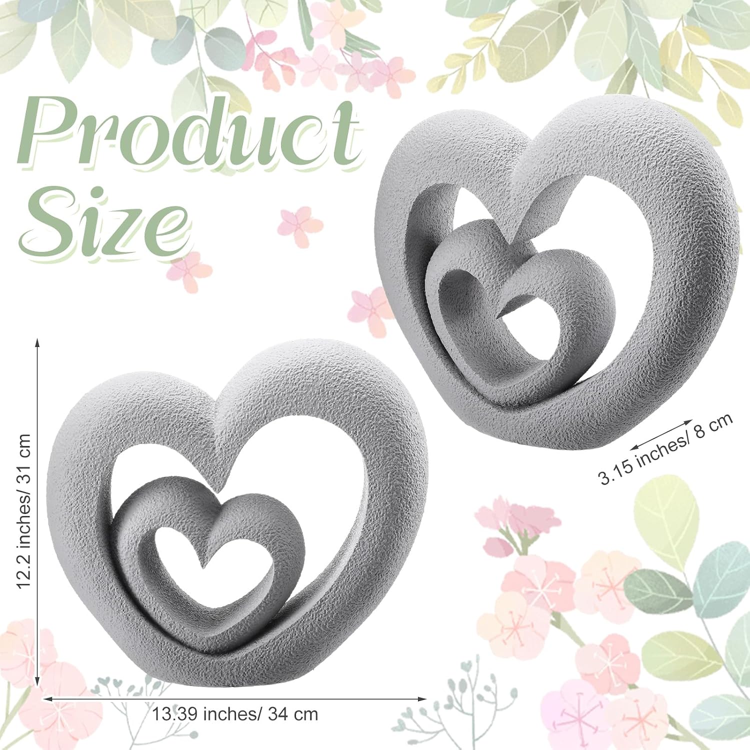 Suzile Nesting Heart Garden Sculpture Resin Outdoor Garden Statues 13.39 x 12.2 x 3.15 Inches Memorial Statues for