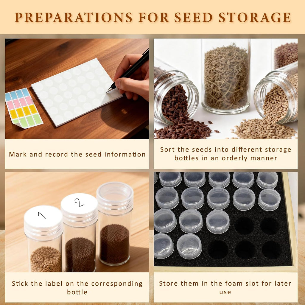 Seed Storage Organizer,60 Slots Pine Wood Seed Storage Box,Portable Seed Saving Box with 230 Labels,Seed