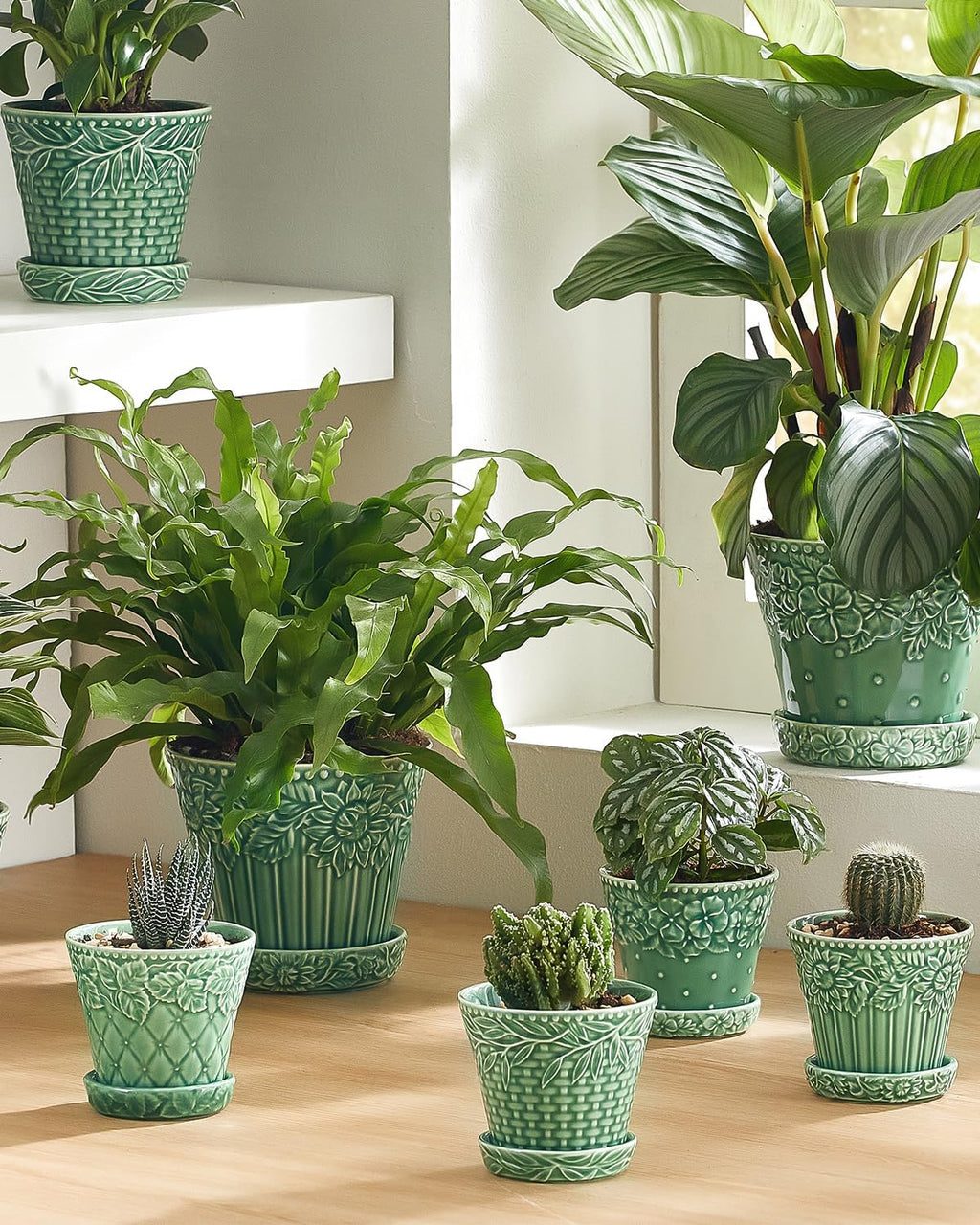 Metahom Succulent Ceramic Pots, 3.8 Inch Small Plant Pots with Drainage Hole & Saucer, Flower Planter Pot for Indoor