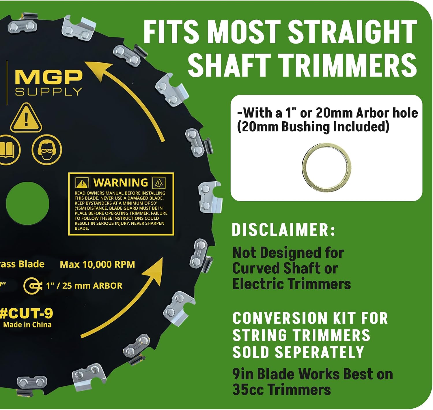 MGP SUPPLY Chainsaw Brush Cutter Blade + File - 9in x 20 Teeth | Fits Most Straight Shaft Trimmers | Conversion Kit Not
