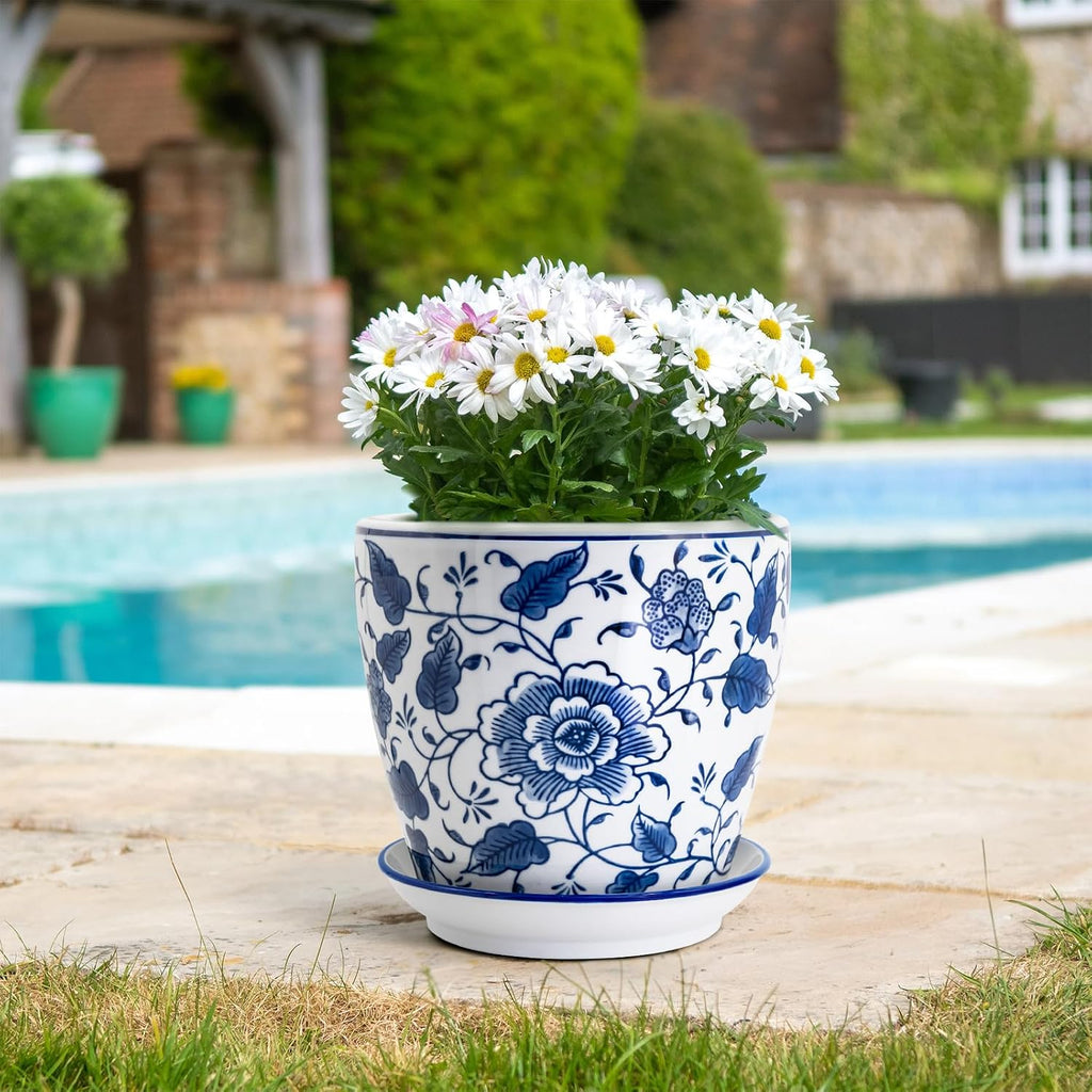 HakkaGirl 8 inch Ceramic Planters for Indoor Plants, Chinoiserie Decor Ceramic Pots for Plants Flower Plant Pots Indoor