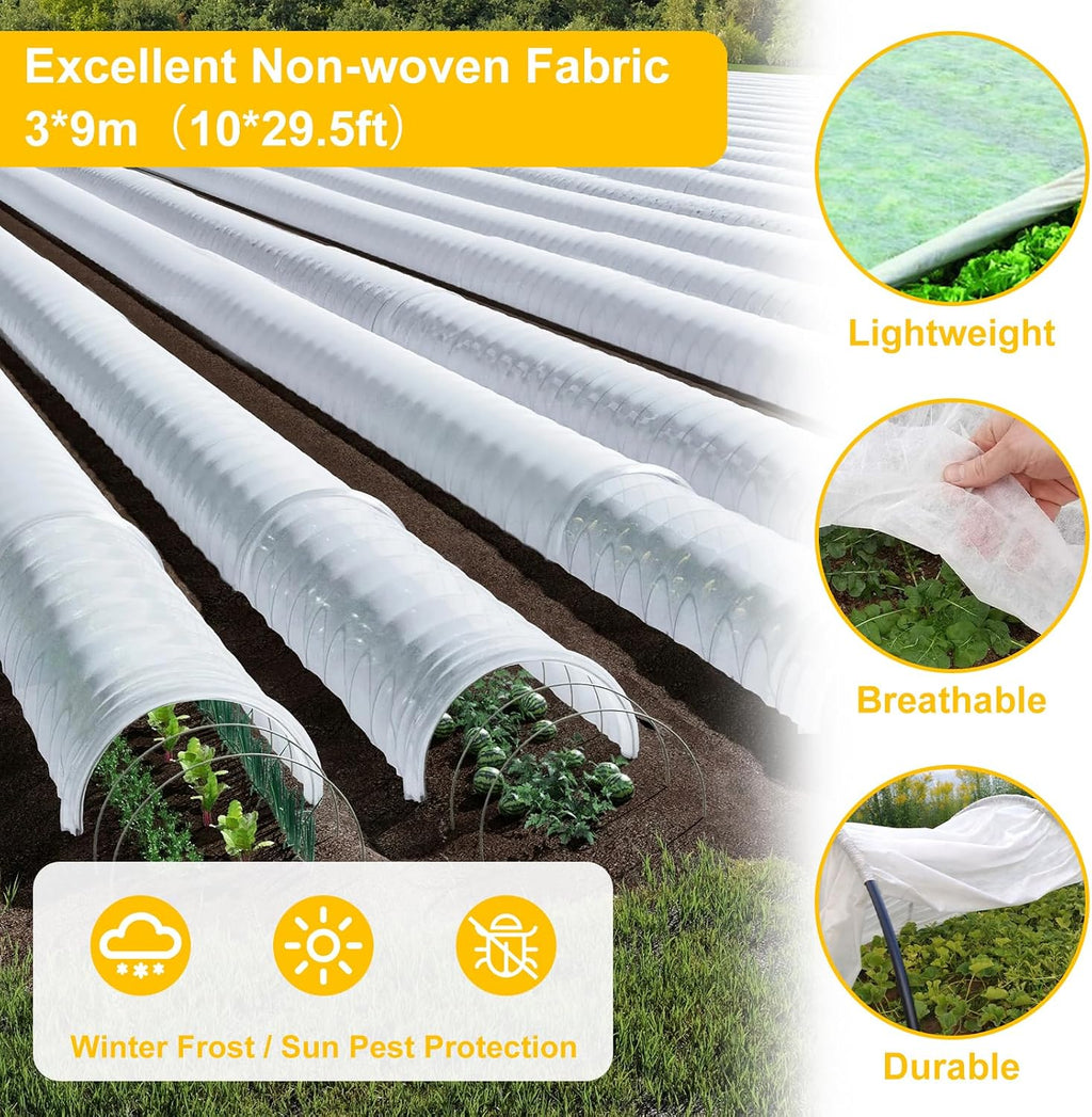 Tefola Plant Covers Freeze Protection with 20 Stainless Steel Clips, 10 x 29.5Ft Frost Cloth Plant Blankets Floating