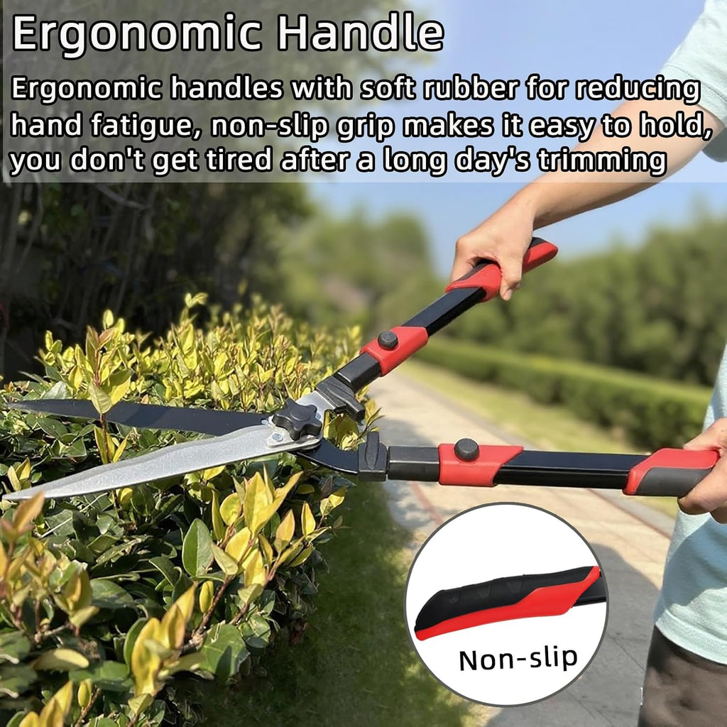 YRTSH Hedge Shears, Extendable 26"-32" Hedge Clippers with Sharp Wavy Blade | Manual Hedge Shears for Trimming Borders