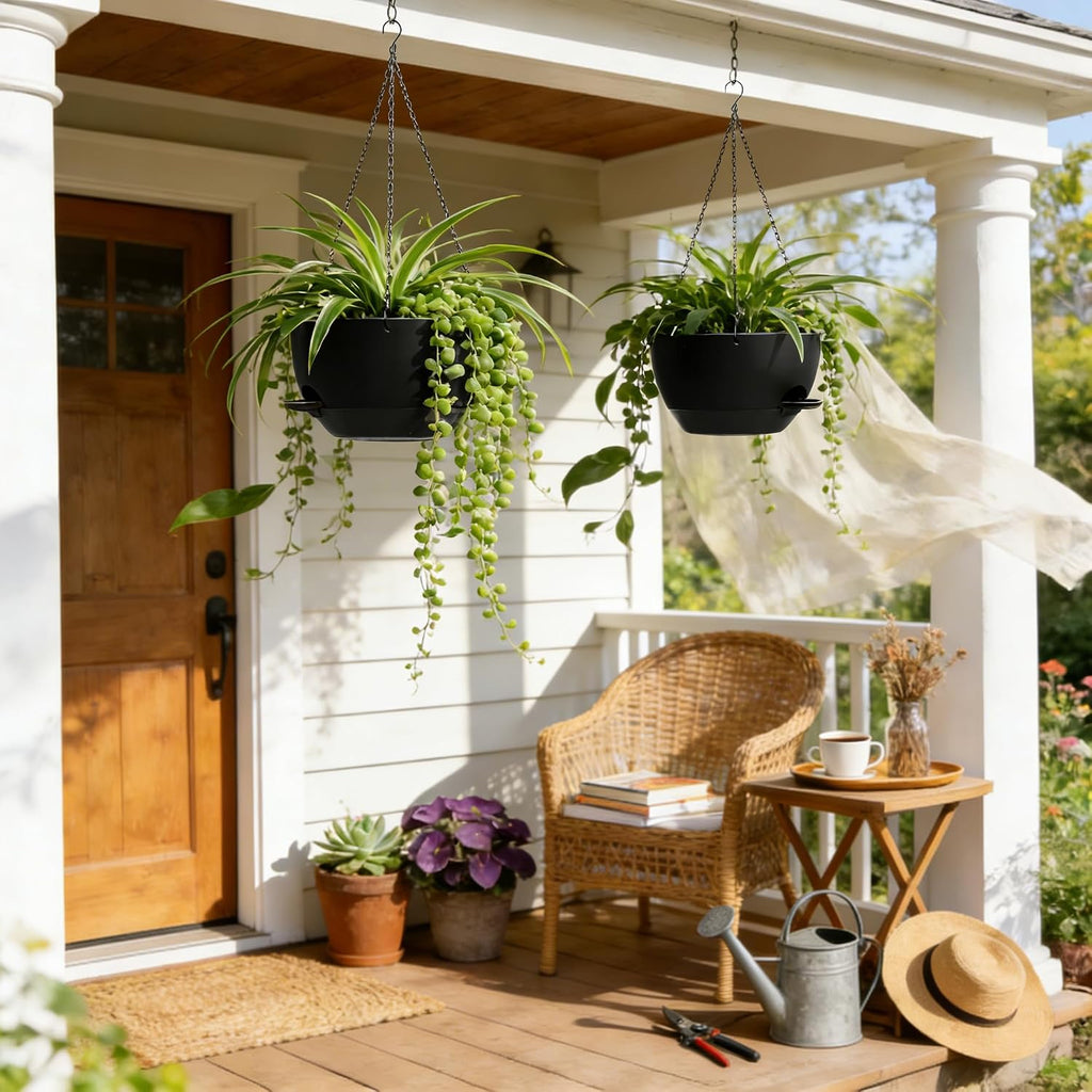 UOUZ 13 Inch 2 Pack Large Self Watering Hanging Planters for Indoor Outdoor Plants, Hanging Plant Pots with Removable