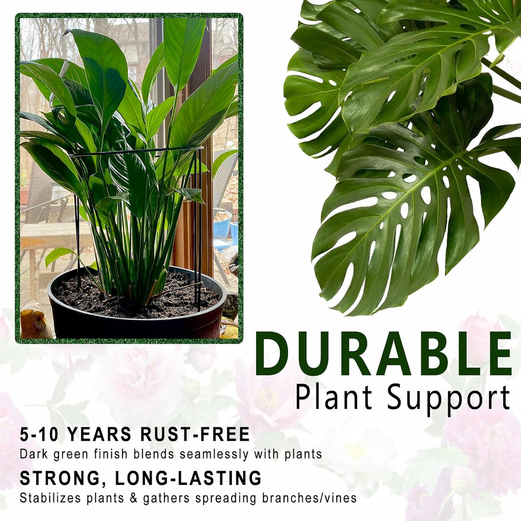 6 Pack Threaded Lock Metal Plant Support Stakes - 25" H Tall Peony Cage, Reusable Detachable Garden Ring for