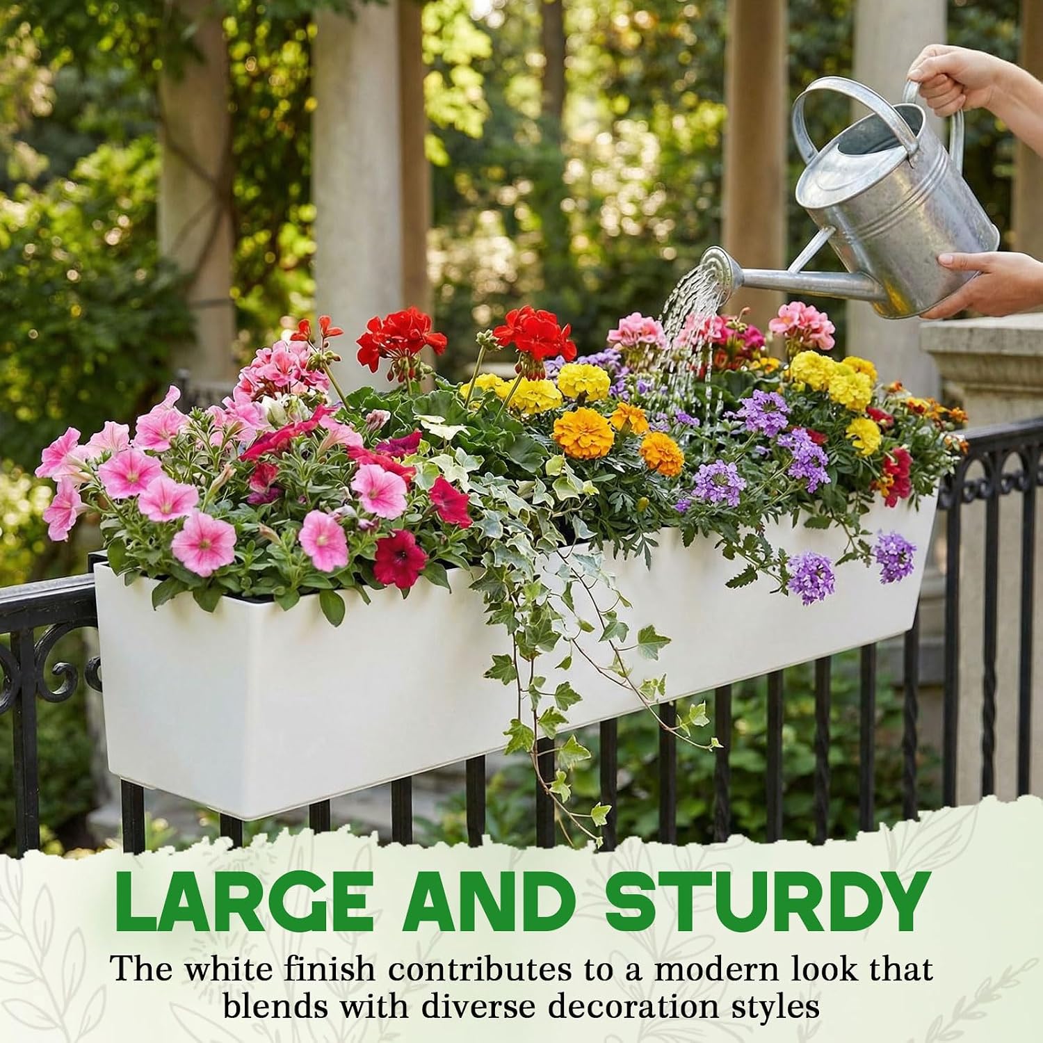2 Pack Hanging Wall Planter Boxes 40" Large White Rectangular Flower Box with Window Bracket Self Watering System