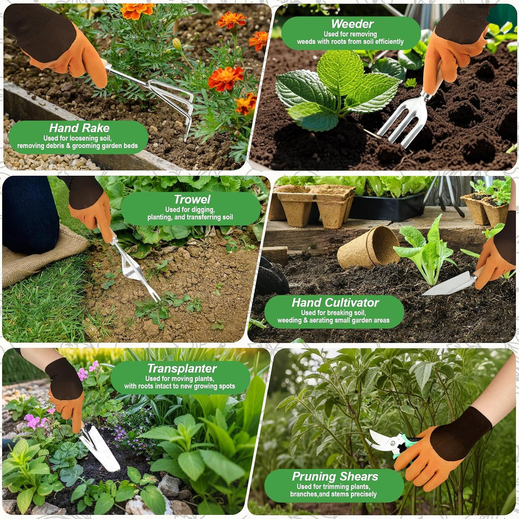 22Pcs Gardenings Tool, Heavy Duty Garden Hand Tools Gifts for Women Men | Stainless Steel Rust-Proof, Garden Tool Set