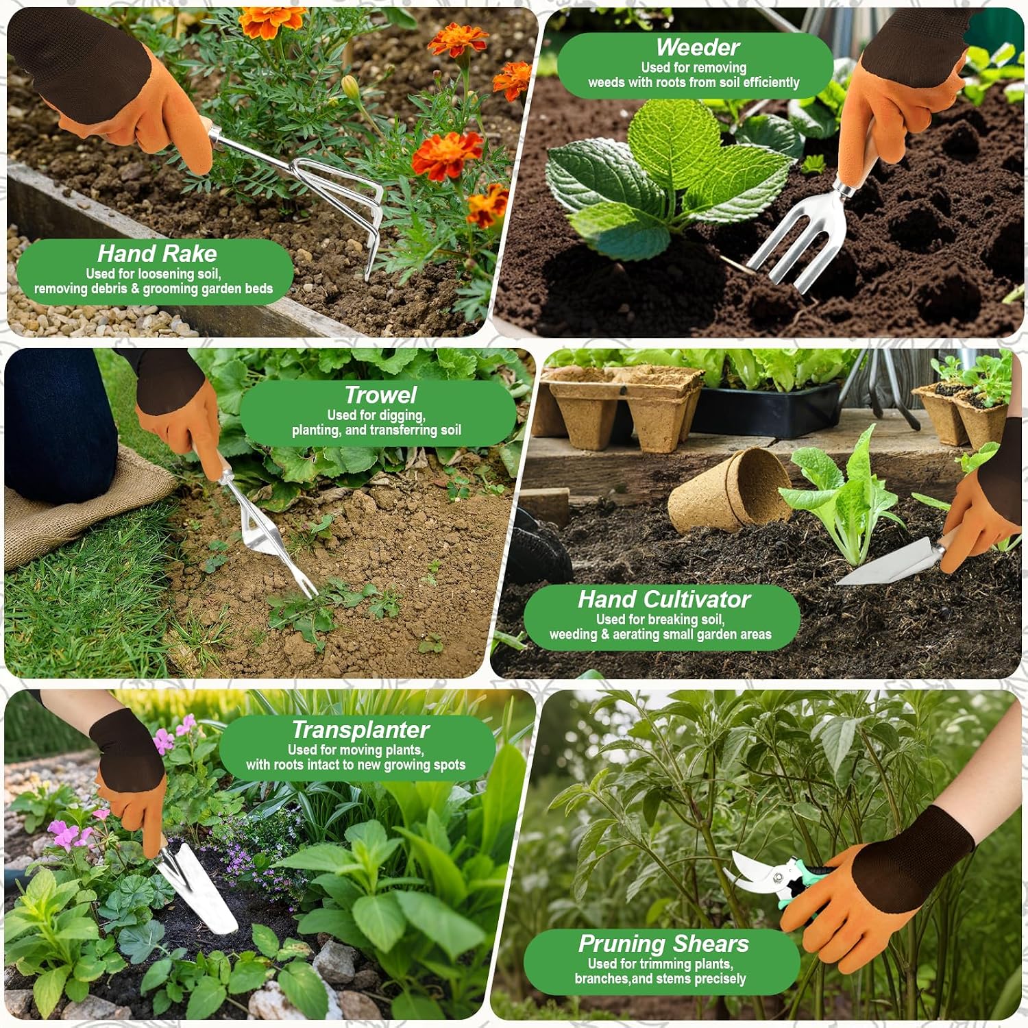 22Pcs Gardenings Tool, Heavy Duty Garden Hand Tools Gifts for Women Men | Stainless Steel Rust-Proof, Garden Tool Set