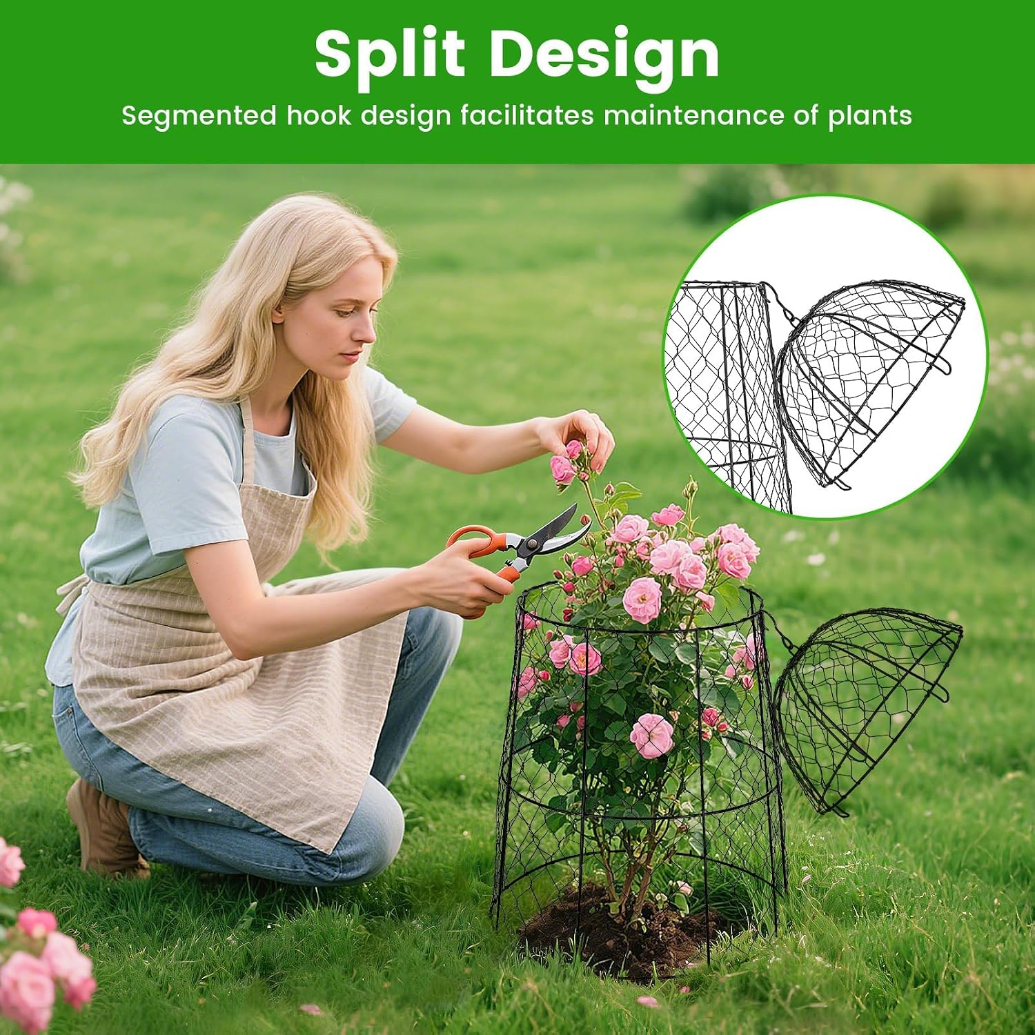Chicken Plant Protector 10 Pcs, 20×12.6in Cage for Large Plants, Split Design and Anti-Rust Coated Metal Plant Cover