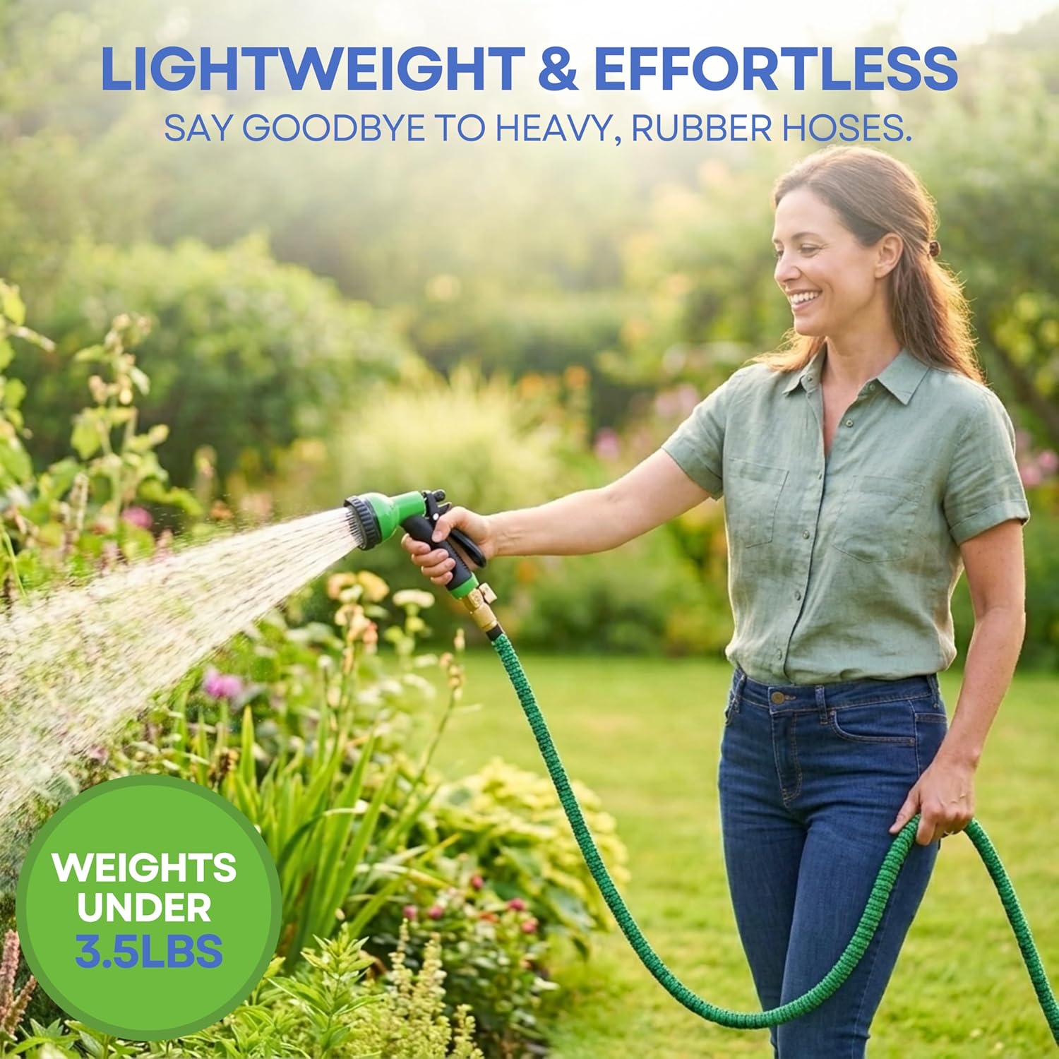 J&B XpandaHose 100ft Expandable Garden Hose, Lightweight, Brass Connectors | Ultra Strong 3750D fabric, 4-layer latex