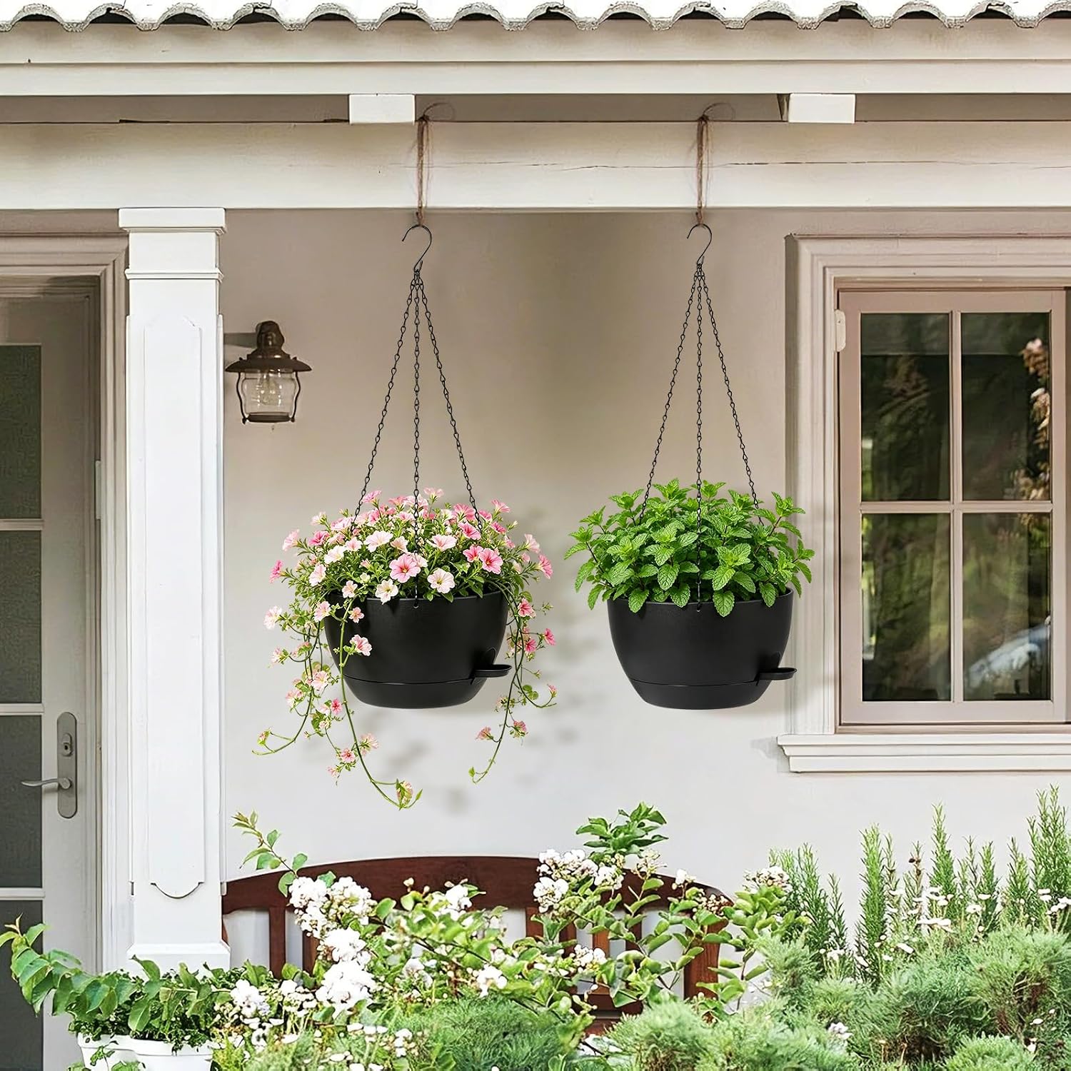 DANALLAN Hanging Planters for Indoor Plants, 2Pcs 12 Inch Self Watering Hanging Planter Basket Large Plastic Plant
