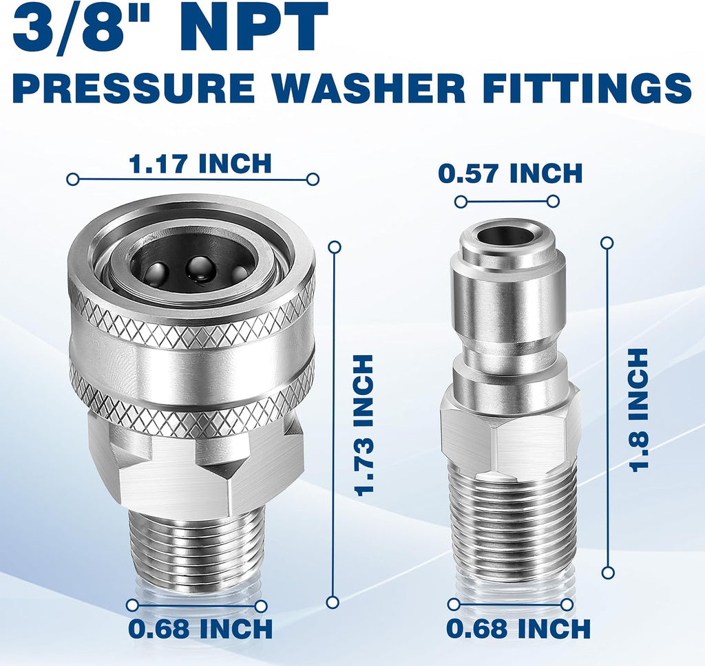 3/8 Inch NPT Pressure Washer Quick Connect Adapter Set, 12-Piece | Stainless Steel Male Thread Fittings for Compatible