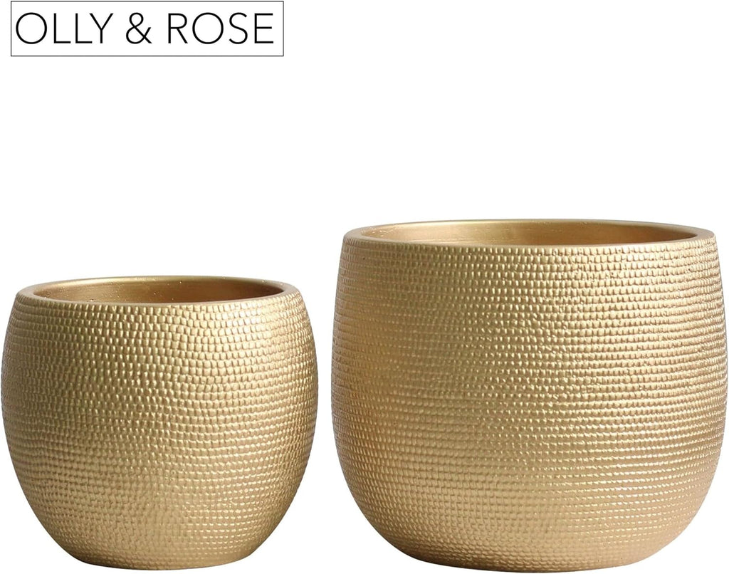 Olly & Rose Barcelona Ceramic Plant Pot Set 2 - Gold Flower Pots - Indoor & Outdoor Planters Home and Garden Decor