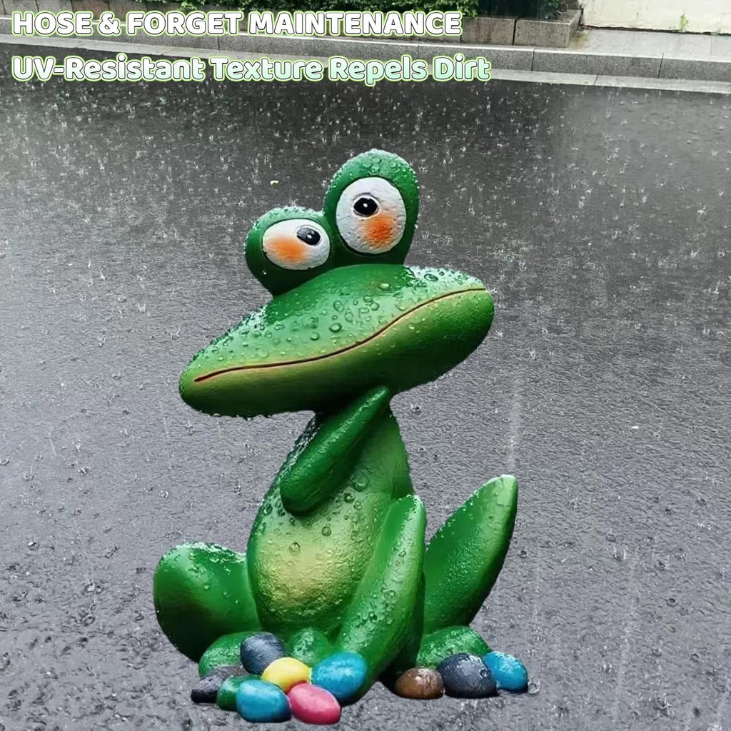 Large Outdoor Sitting Frog Statue - 9" Cute Garden Decor for Yard, Resin Animal Sculpture for Patio & Backyard