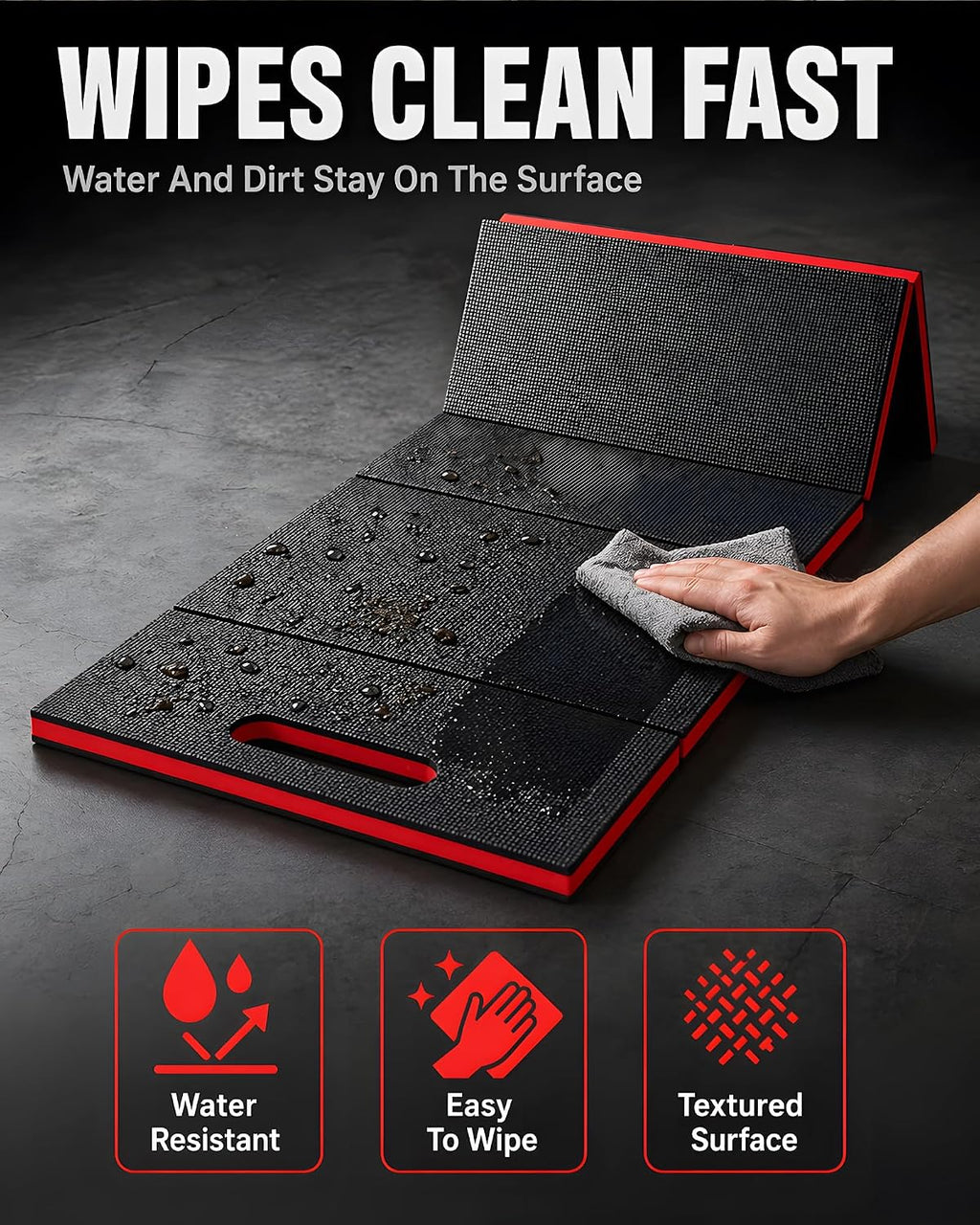 Mechanic Mat, 47.2 x 15.7 x 1 Inch Foldable Mechanic Kneeling Pad, Red | 6-Panel Firm Foam Support for Garage Repair