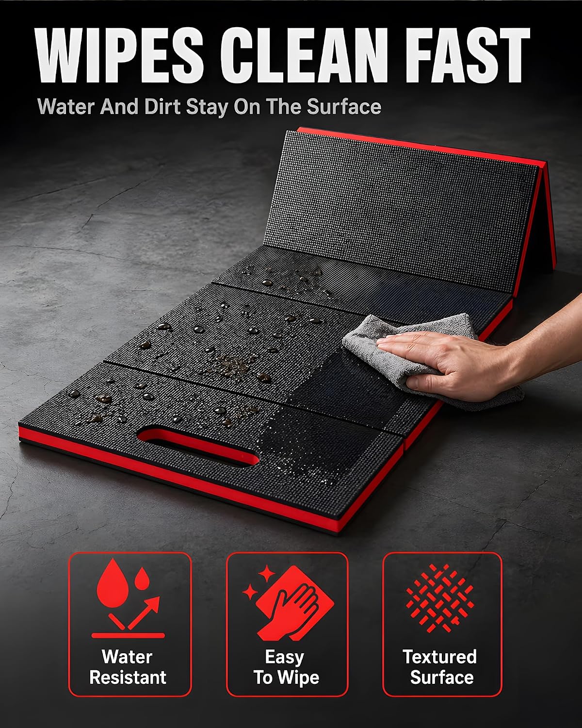 Mechanic Mat, 47.2 x 15.7 x 1 Inch Foldable Mechanic Kneeling Pad, Red | 6-Panel Firm Foam Support for Garage Repair