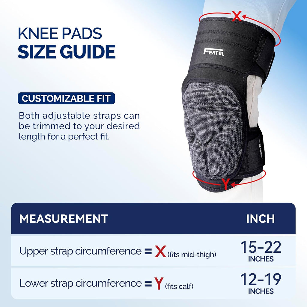 FEATOL Gardening Knee Pads for Women Men, Soft Foam Cushioning & Wear-Resistant Kneepads, Non-Slip Floor-Safe