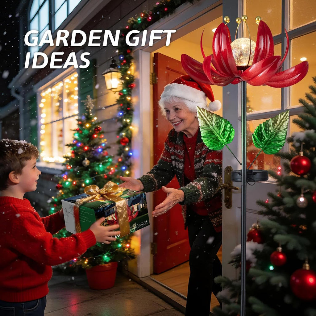 AIINY Solar Lights Outdoor Garden Decor, Solar Wind Spinner Yard Decorations Gifts for Outside, Lotus Windmill Pathway