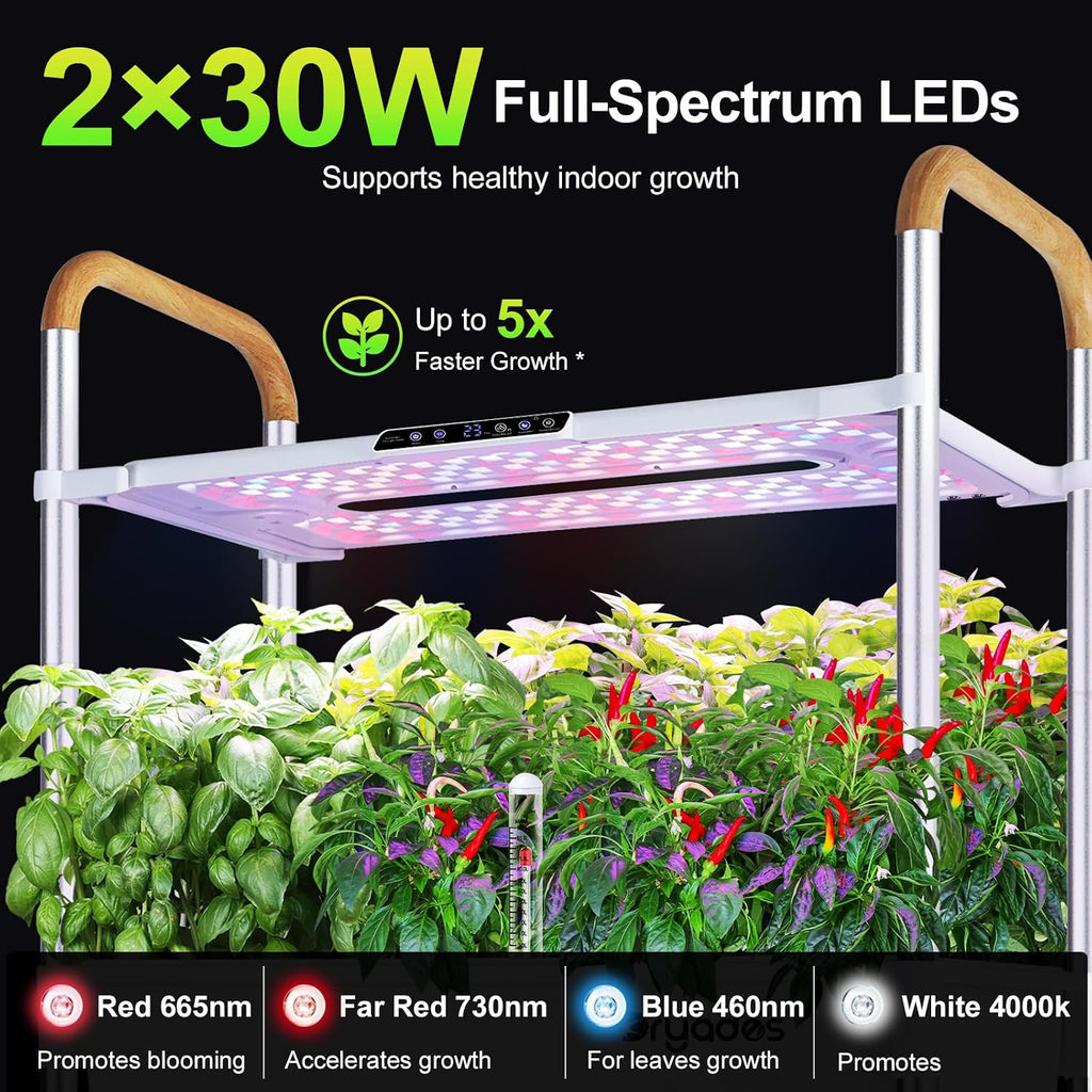 54-Pod Hydroponic Growing System, 2-Tier Indoor Garden for Herbs & Vegetables with 2×30W Full-Spectrum LED Grow Lights