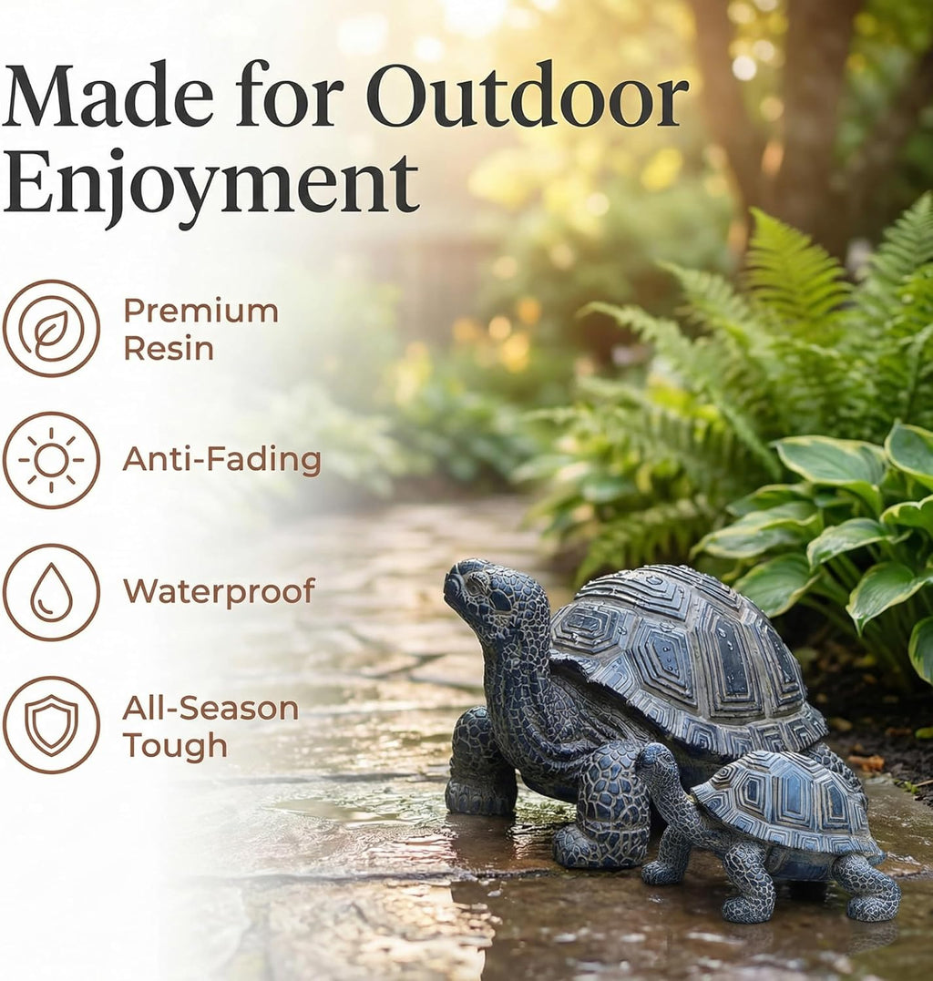 2 Pcs Turtle Outdoor Statue, Tortoise Garden Figurine, Resin Garden Turtles Outdoor Decor for Patio, Lawn, Yard, Pond