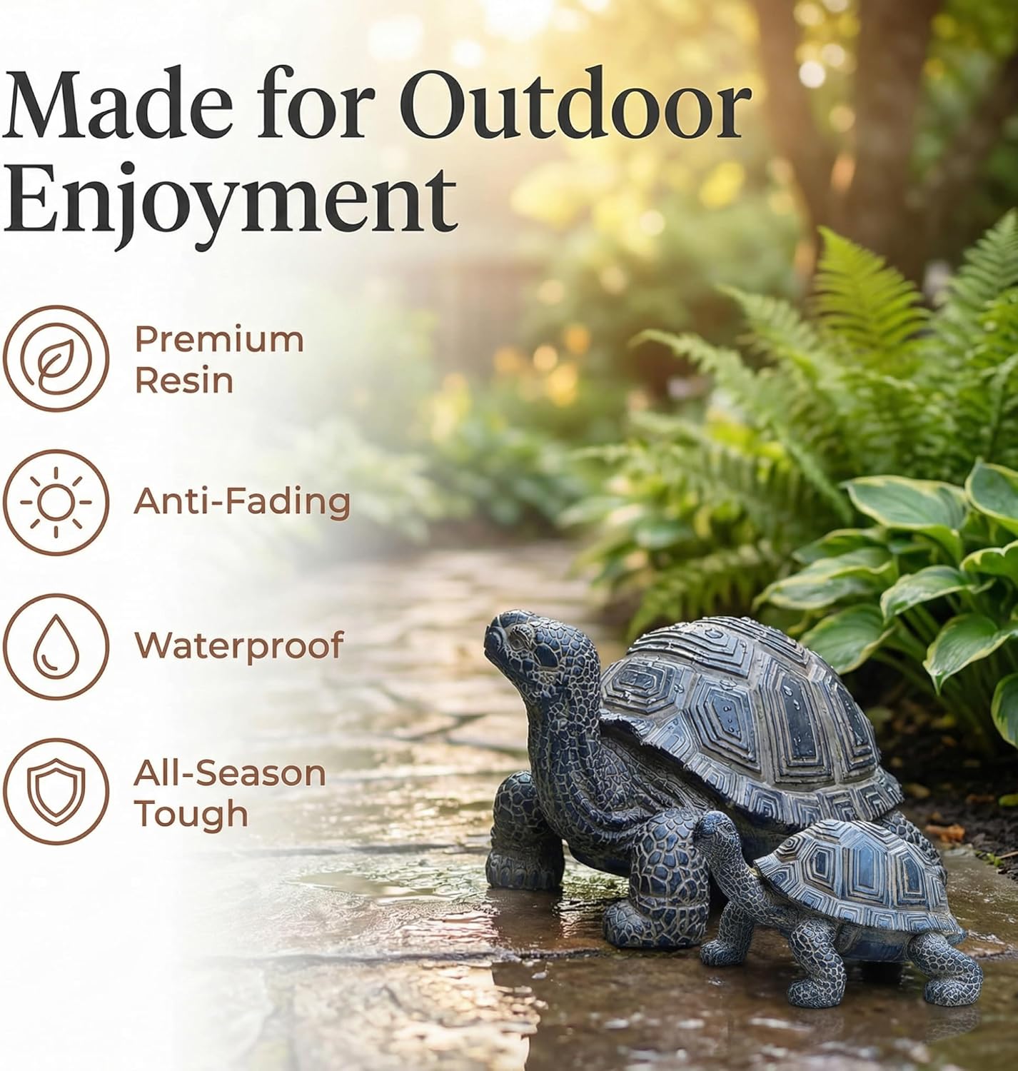 2 Pcs Turtle Outdoor Statue, Tortoise Garden Figurine, Resin Garden Turtles Outdoor Decor for Patio, Lawn, Yard, Pond